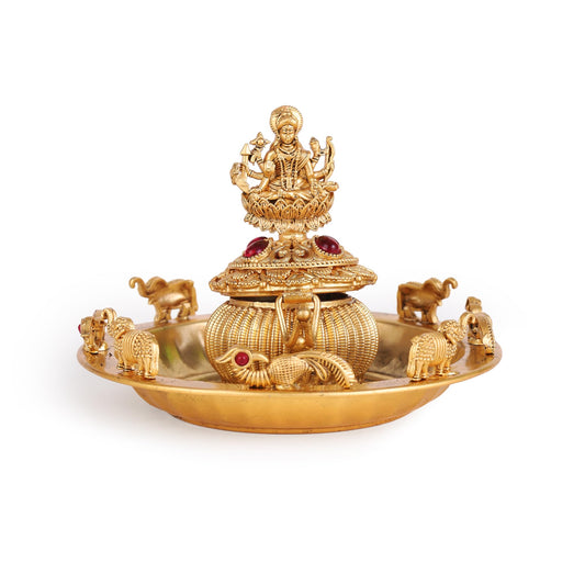 Saloni Fashion Jewellery Traditional Laxmi and Elephant Gold Plated Brass Sindoor Dani/Dibbi For Women