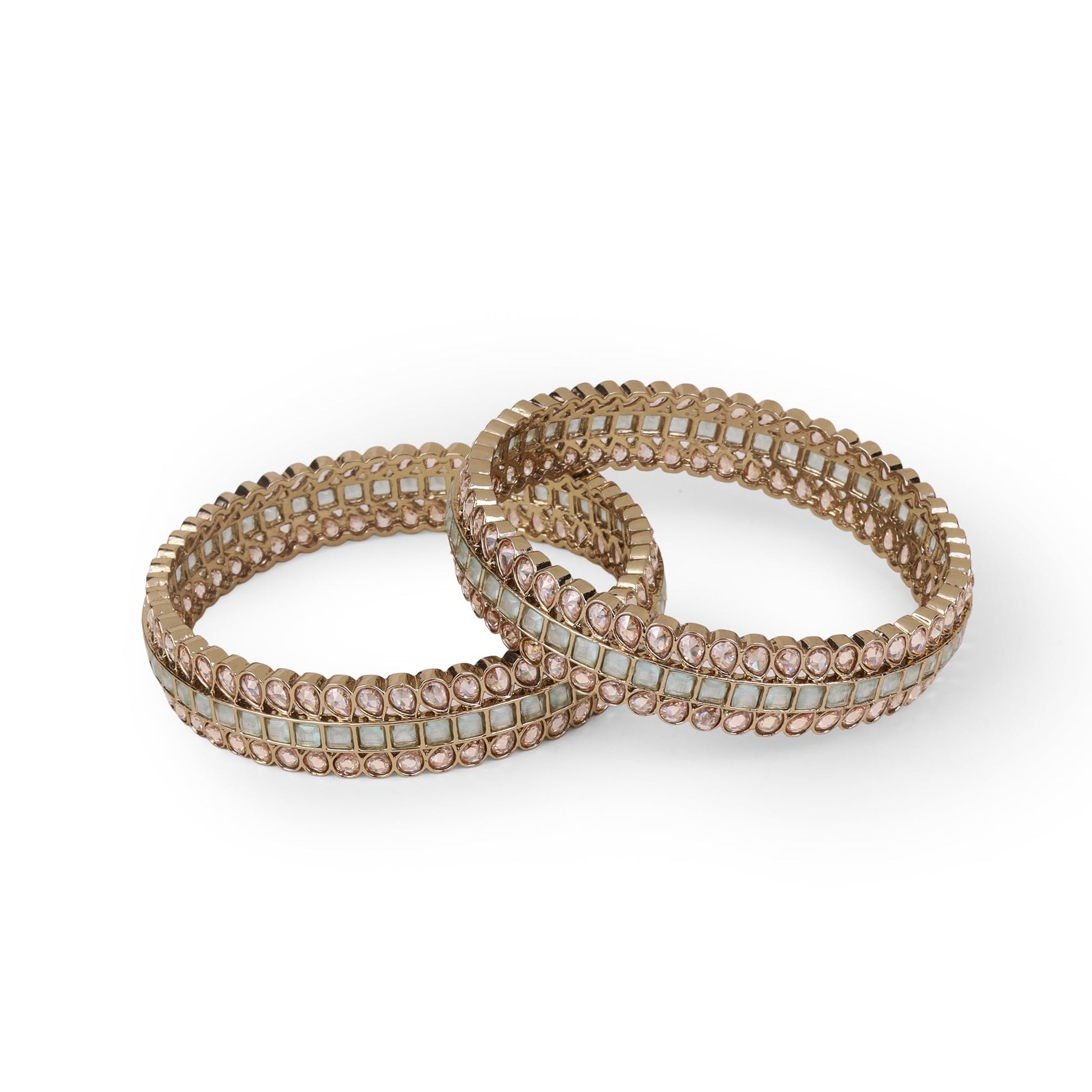 Saloni Fashion Jewellery Glamorous Oval Shape Stone Antique Gold Plated Set Of 2 Bangles For Women