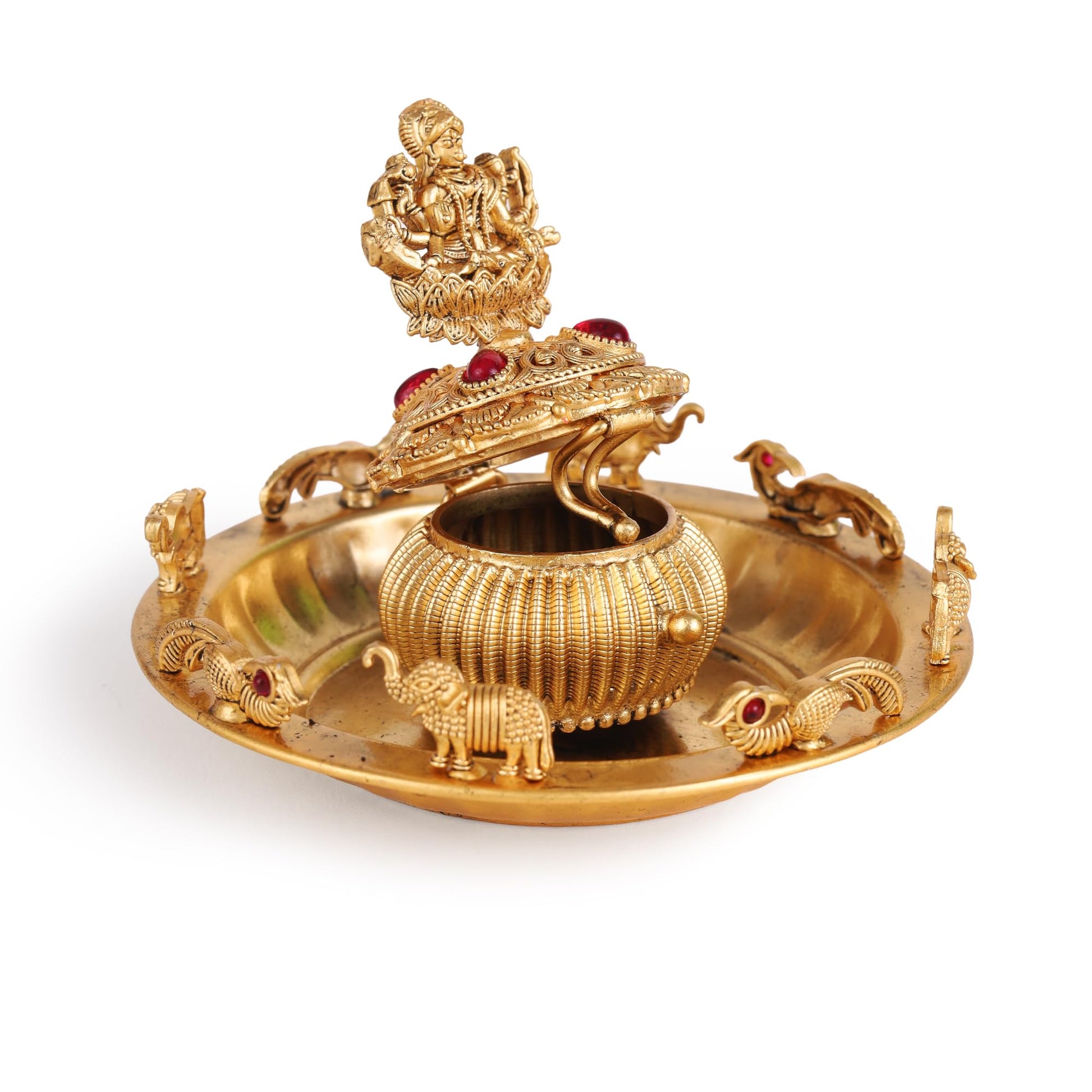Saloni Fashion Jewellery Traditional Laxmi and Elephant Gold Plated Brass Sindoor Dani/Dibbi For Women