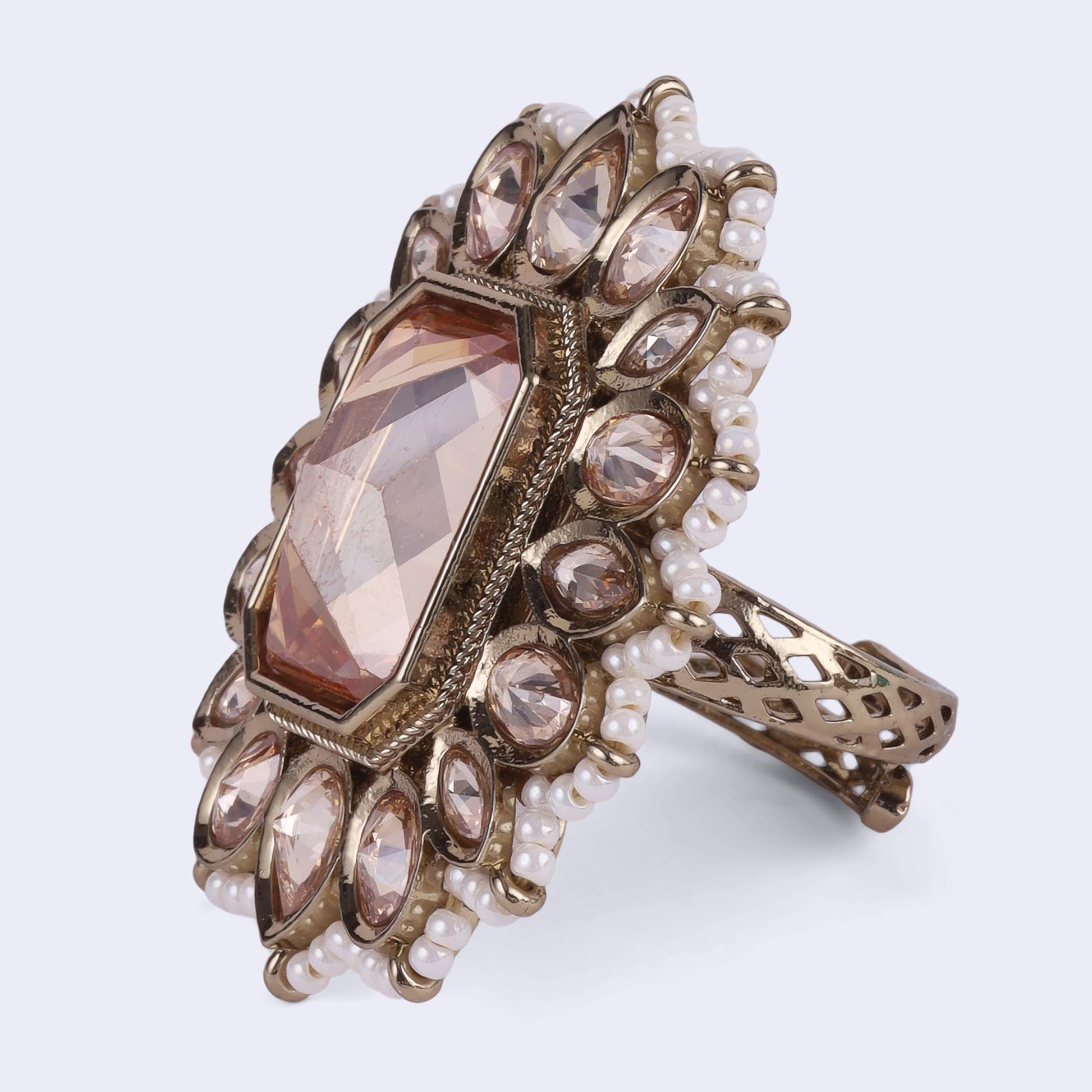 Saloni Fashion Jewellery Elegant Square and Oval Shape Gold Plated Adjustable Finger Ring For Women and Girls