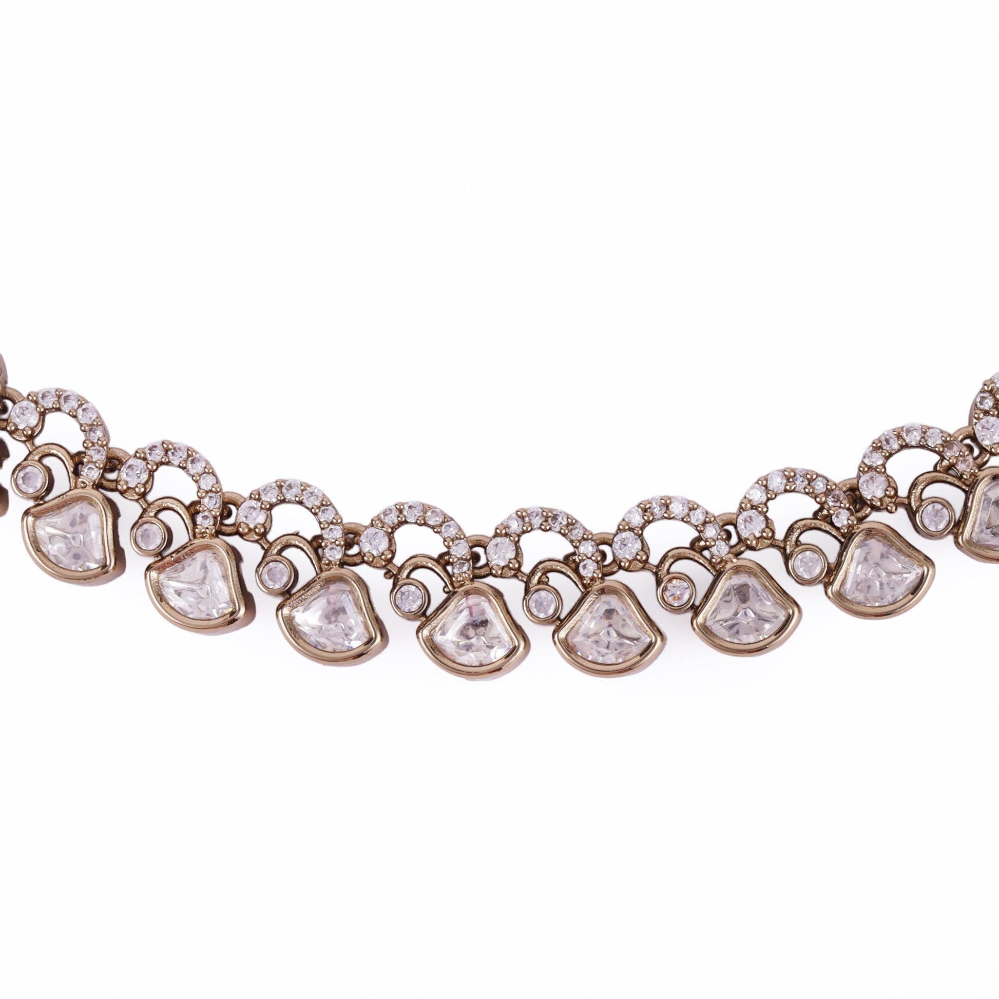 Saloni Fashion Jewellery Elegant Rectangle Shape CZ Studded Gold Plated Choker Necklace Set With Maangtikka For Women and Girls