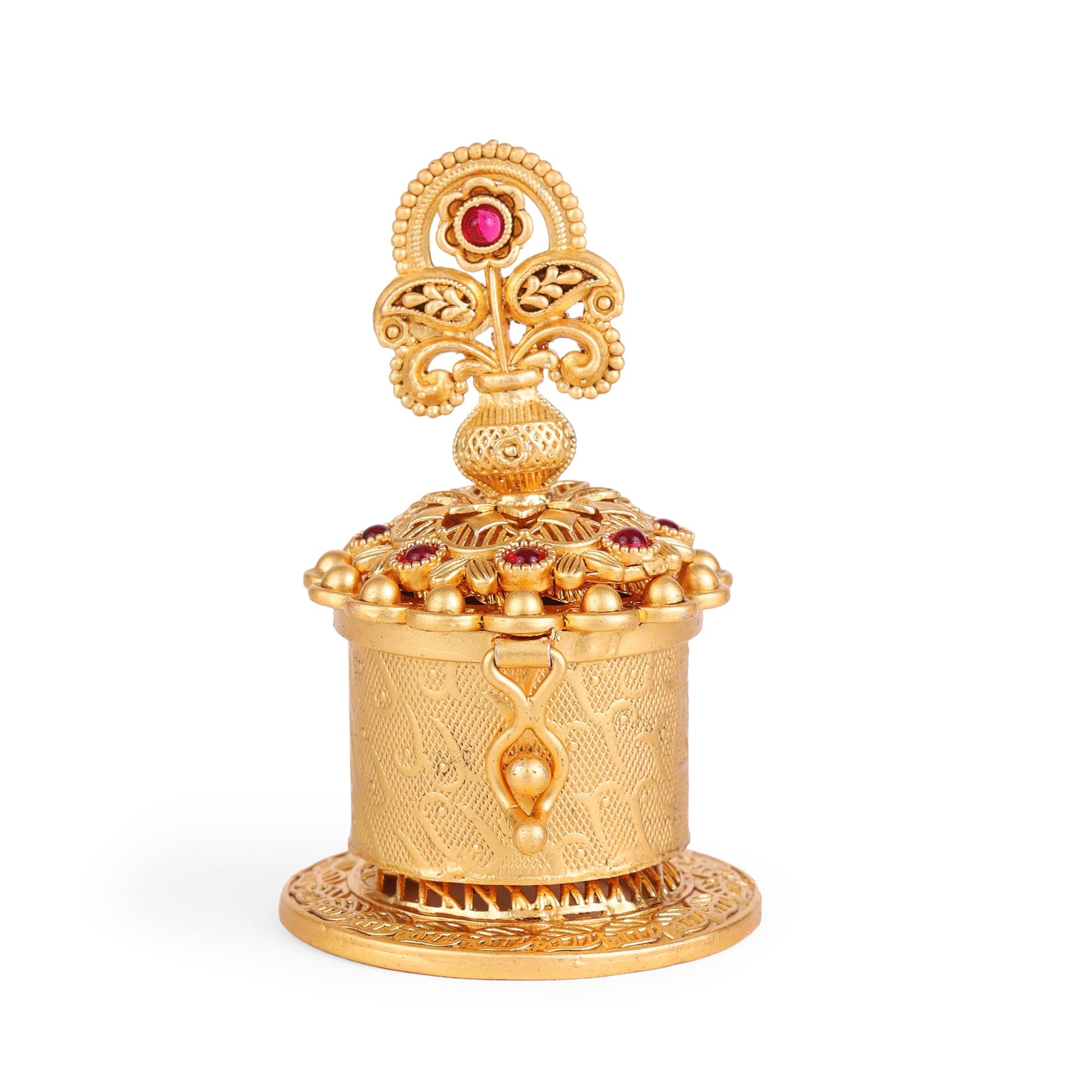 Saloni Fashion Jewellery Traditional Leaf and Peacock and Paisley Gold Plated Brass Set of 2 Combo Sindoor Dani/Dibbi For Women