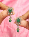 Ethnic Oval and Leaf Design Gold Plated Green Kundan Stone Dangle Earring