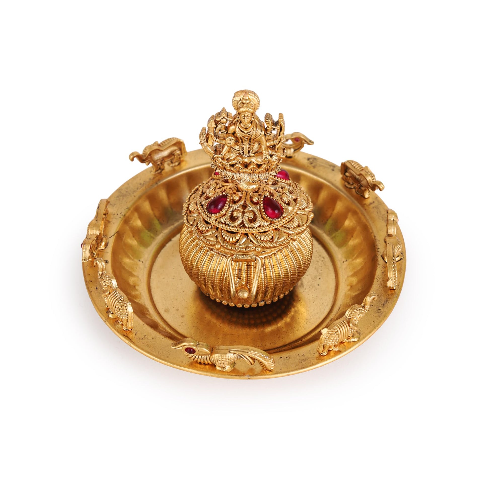 Saloni Fashion Jewellery Traditional Laxmi and Elephant Gold Plated Brass Sindoor Dani/Dibbi For Women