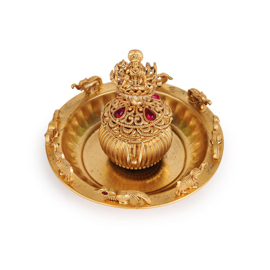 Saloni Fashion Jewellery Traditional Laxmi and Elephant Gold Plated Brass Sindoor Dani/Dibbi For Women