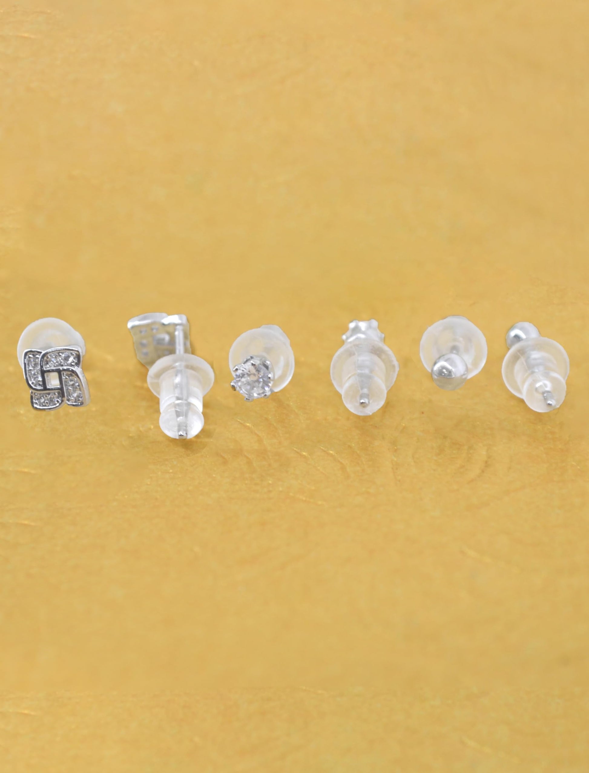 Saloni Fashion Jewellery Flowing Round Shape CZ Brass Silver Plated Set of 3 Combo Stud Earring For Women and Girls