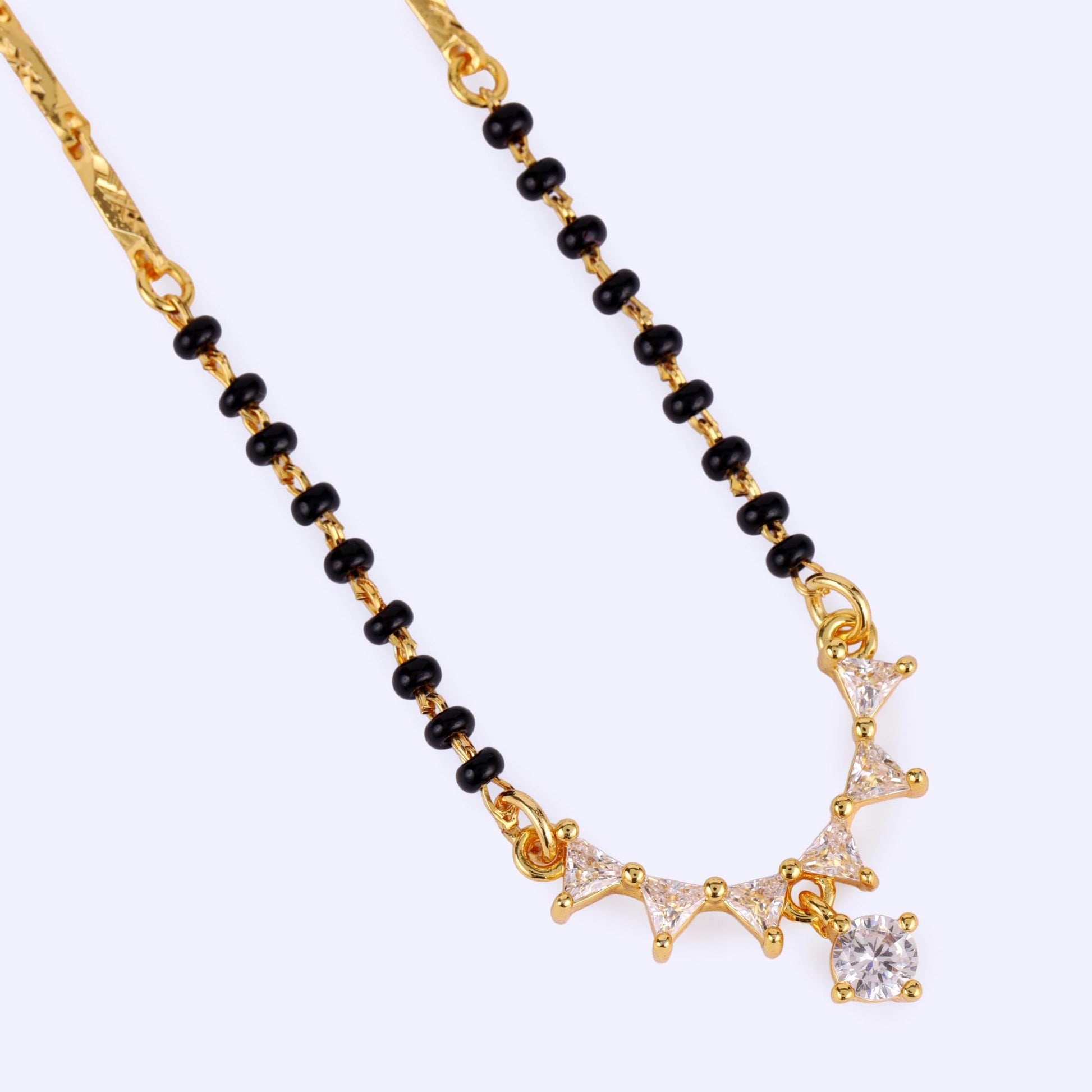 Saloni Fashion Jewellery Traditional Beautiful Round and Triangle Shape Gold Plated Black Beaded Adjustable Chain Mangalsutra For Women