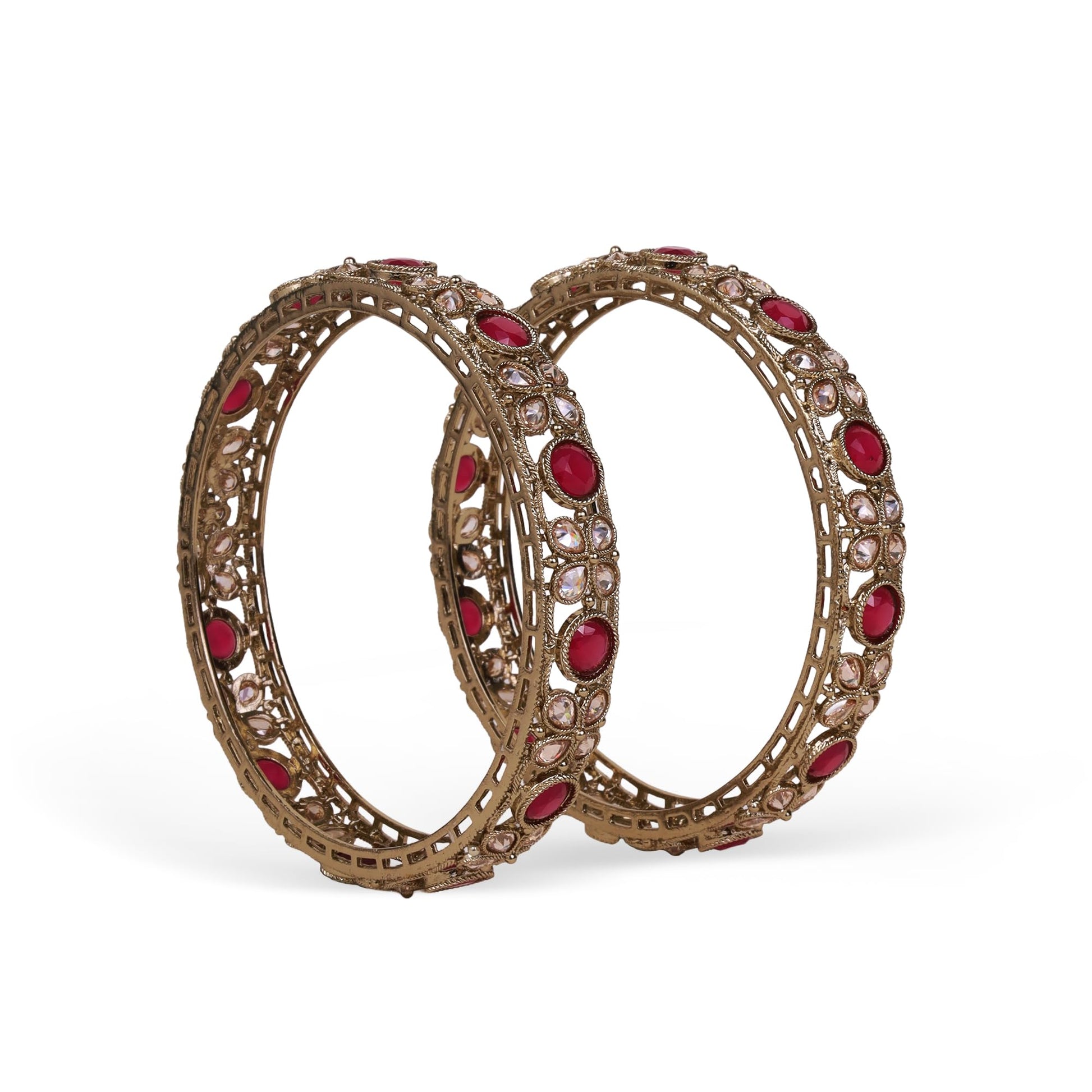 Saloni Fashion Jewellery Graceful Beads Oval Shape Stone Antique Gold Plated Set Of 2 Bangles For Women