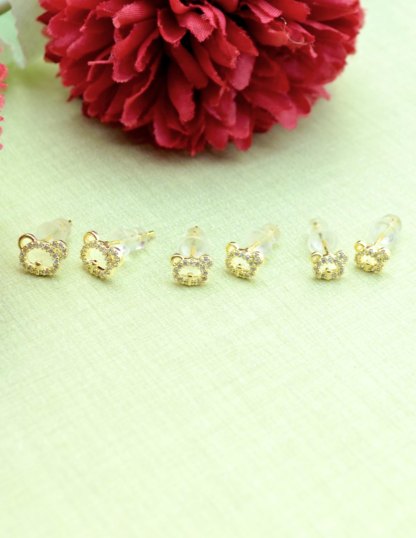 Saloni Fashion Jewellery Trendy Caty Mau Shape Combo of 3 Gold Plated Stud Earring For Women and Girls