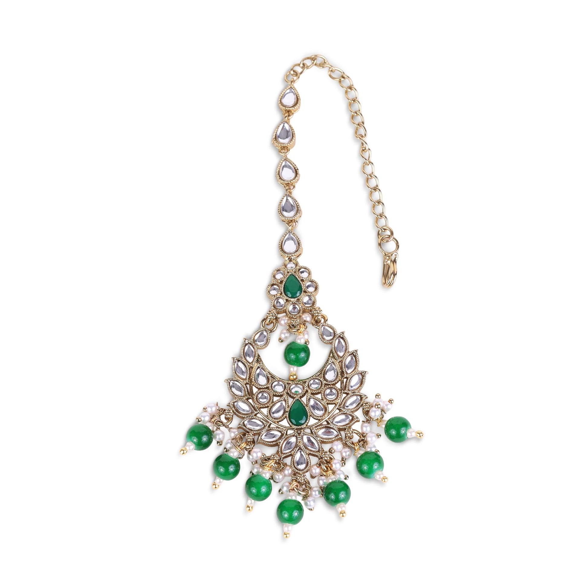 Saloni Fashion Jewellery Traditional Chandiler and Flower Shape Silver Gold Plated Brass Maang Tikka For Women