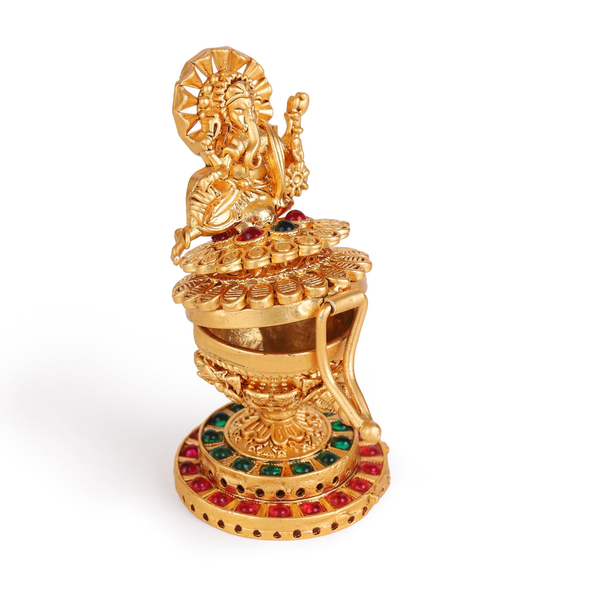 Saloni Fashion Jewellery Traditional Lord Ganesha Design Gold Plated Brass Sindoor Dani/Dibbi For Women