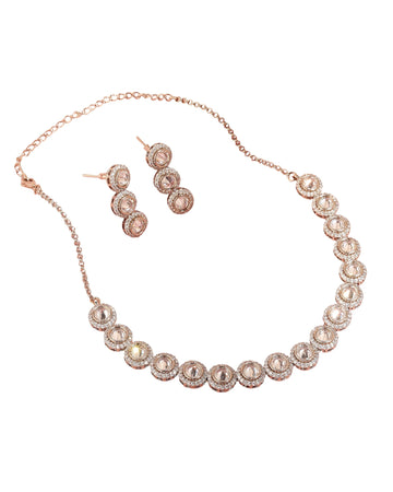 Saloni Fashion Jewellery Superb Round Shape CZ Studded Antique Gold Plated Brown Uncut Kundan Stone Brass Choker Necklace Set For Women and Girls