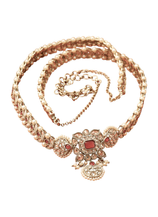 Saloni Fashion Jewellery Traditional Paisley and Leaf Design Pearl Ruby Kundan Stone Antique Gold Plated Kamarband For Women and Girls
