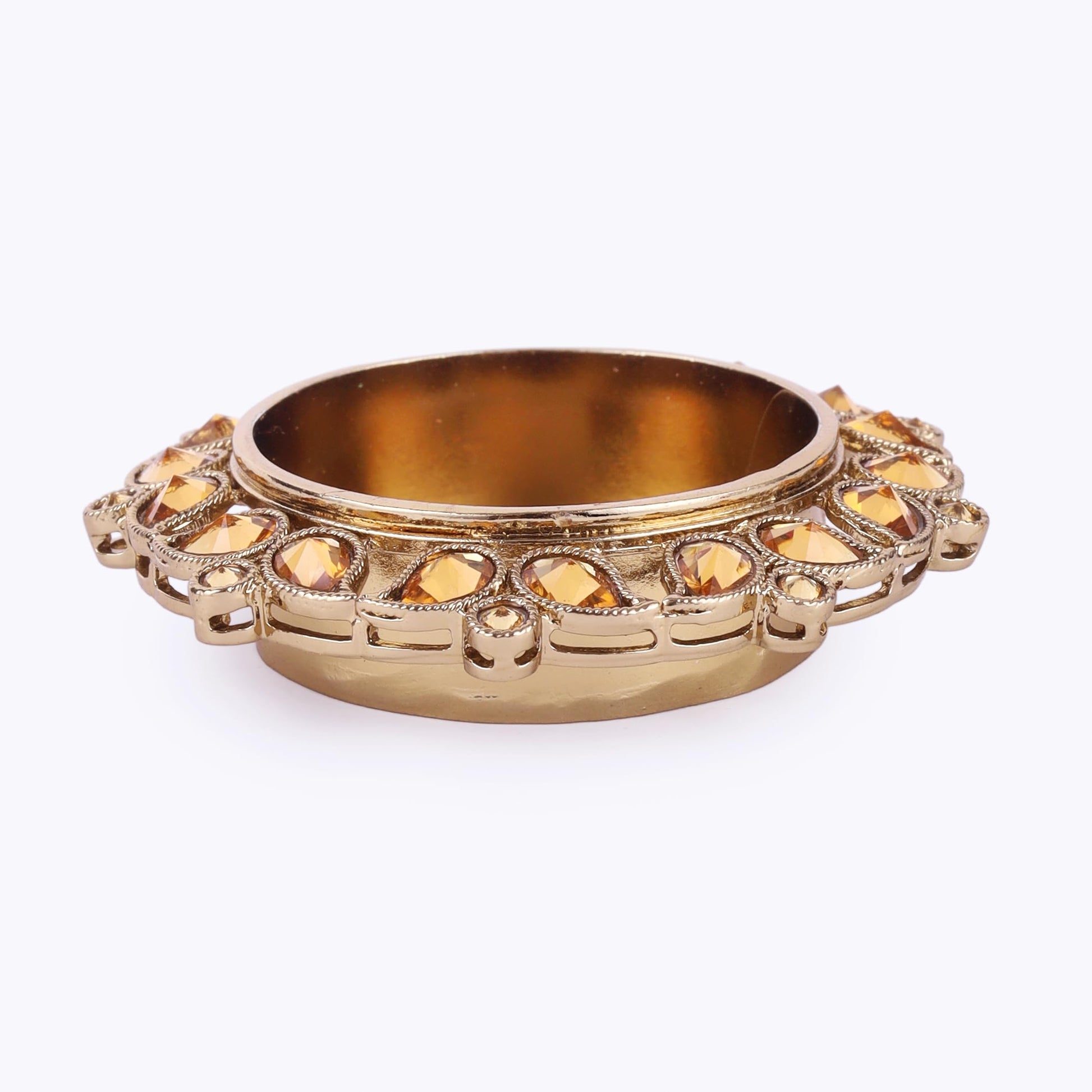 Saloni Fashion Jewellery Traditional Designer Paisley and Round Shape Brass Gold Plated Brown Stone Festival Decorative Deep / Diya