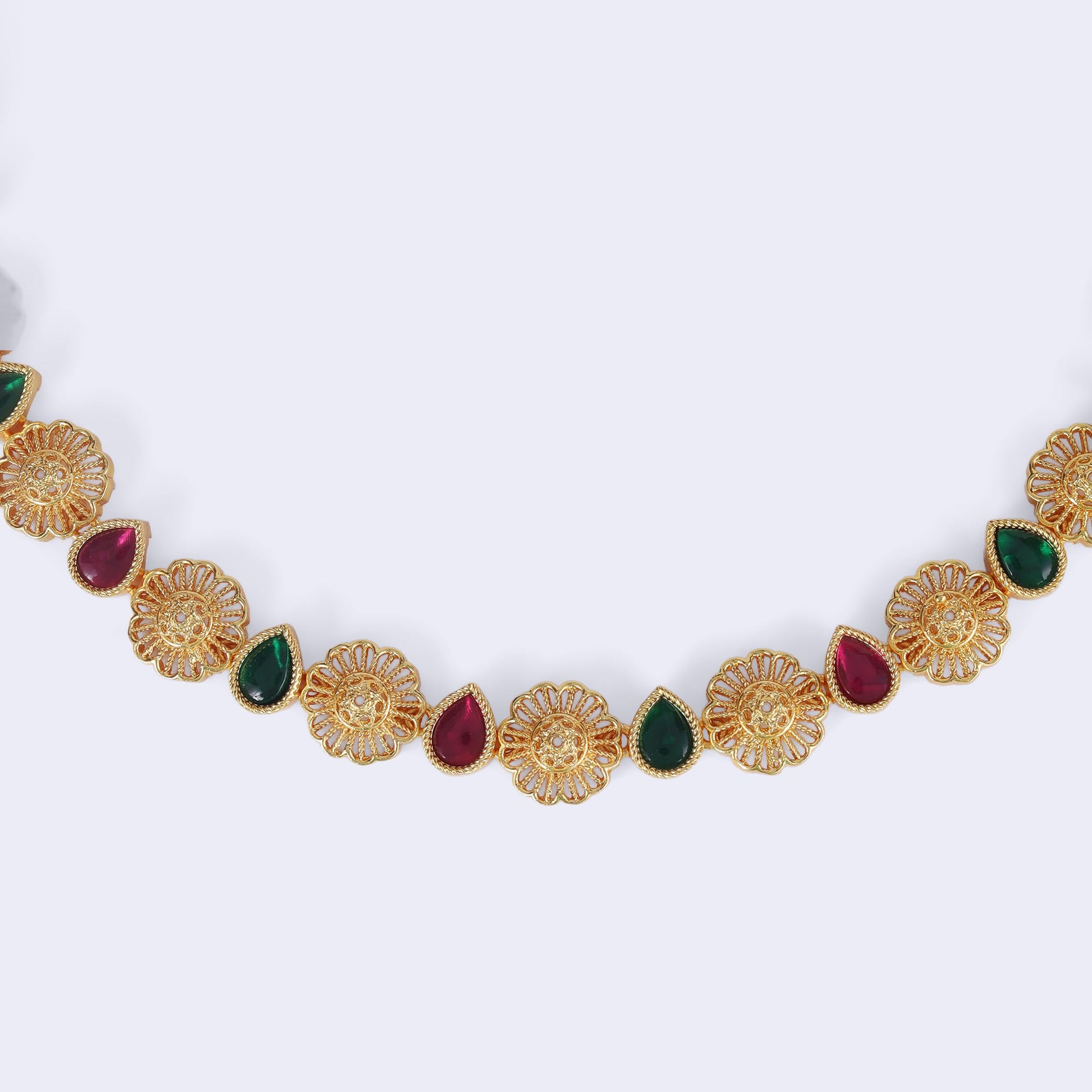 Saloni Fashion Jewellery Traditional Round and Oval Shape Gold Plated Choker Necklace Set For Women