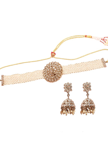 Saloni Fashion Jewellery Gorgeous Flower Design and Mother of Pearl Antique Gold Plated Collar Necklace Set For Women and Girls