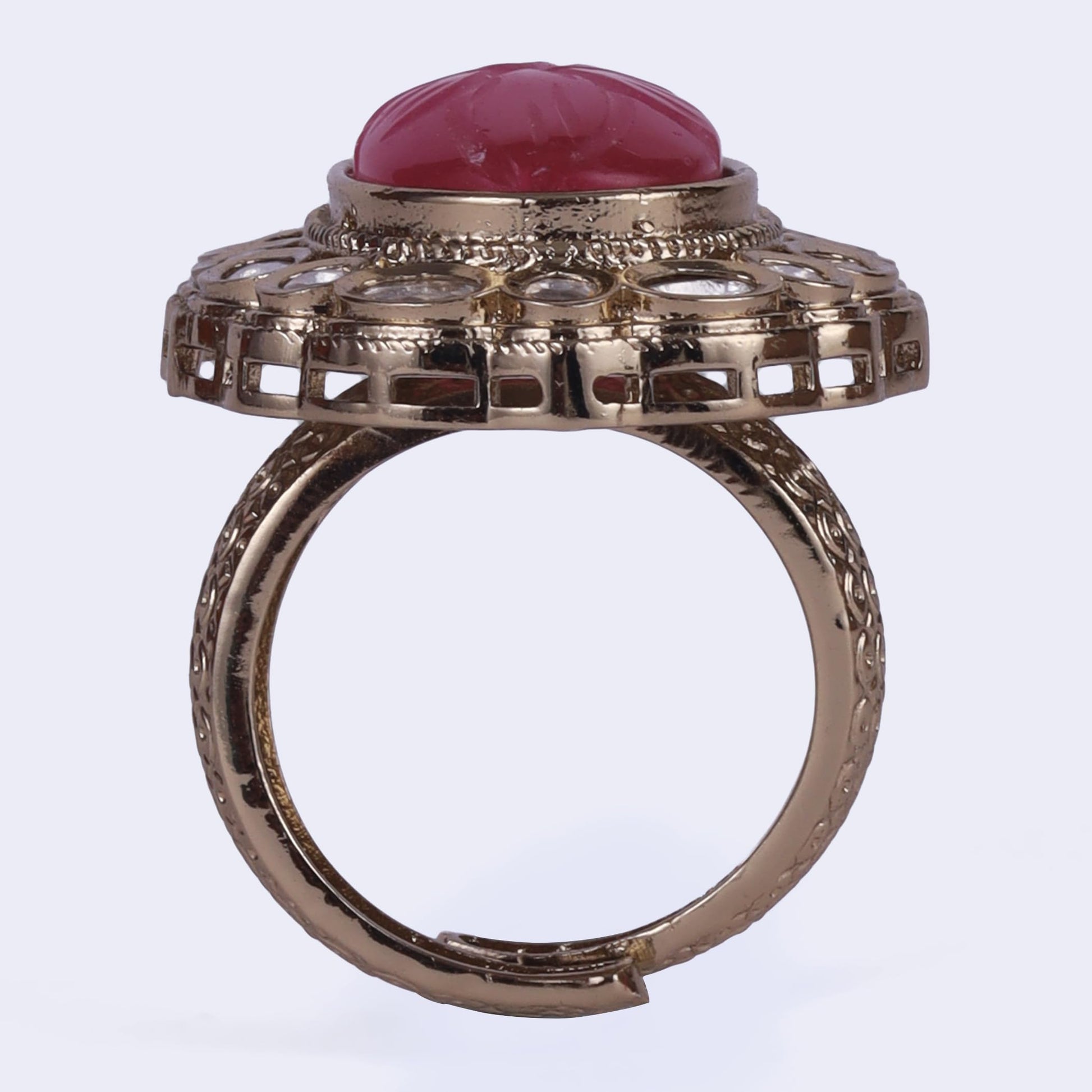 Saloni Fashion Jewellery Delightful Round Shape Gold Plated Adjustable Finger Ring For Women and Girls