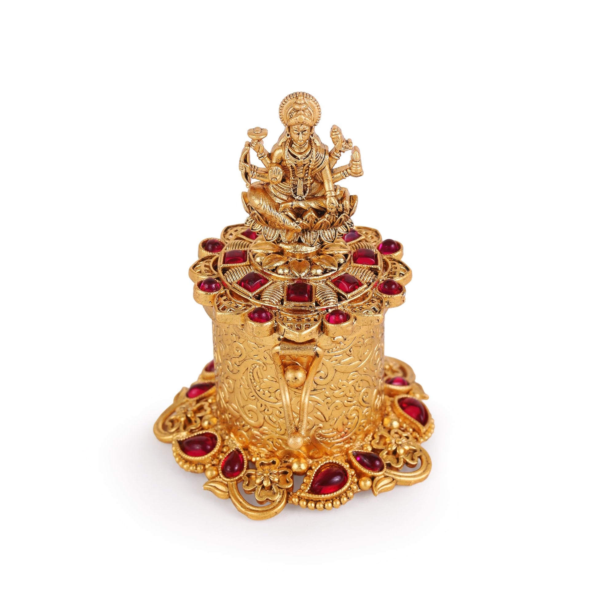 Saloni Fashion Jewellery Traditional Laxmi Design Gold Plated Brass Sindoor Dani/Dibbi For Women