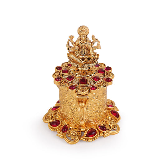 Saloni Fashion Jewellery Traditional Laxmi Design Gold Plated Brass Sindoor Dani/Dibbi For Women