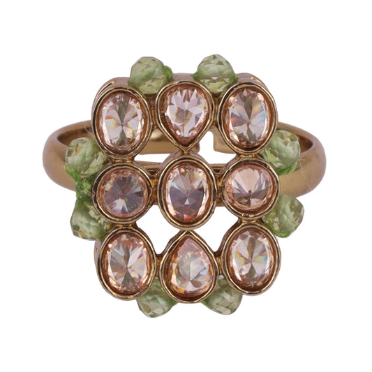Saloni Fashion Jewellery Modish Round and Oval Shape Gold Plated Adjustable Finger Ring For Women