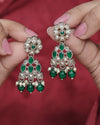Pear and Round Shape Gold Plated Green Kundan Stone Dangle Earring