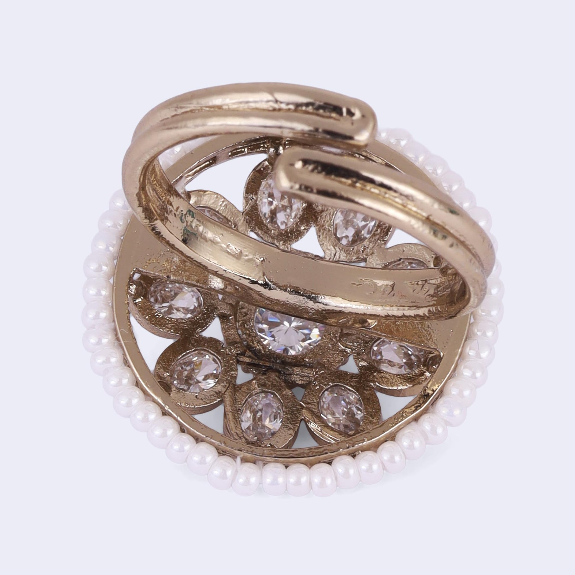 Saloni Fashion Jewellery Smooth Round Shape and Pearl Gold Plated Adjustable Finger Ring For Women