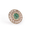 Saloni Fashion Jewellery Round Design Green and Grey Stone Gold Plated Brass Adjustable Finger Ring For Women