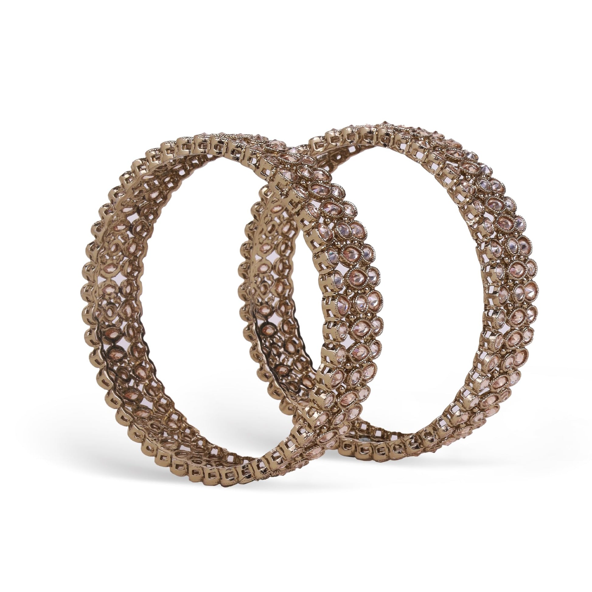 Saloni Fashion Jewellery Marvellous Oval Shape Crystal Antique Gold Plated Set Of 2 Bangles For Women