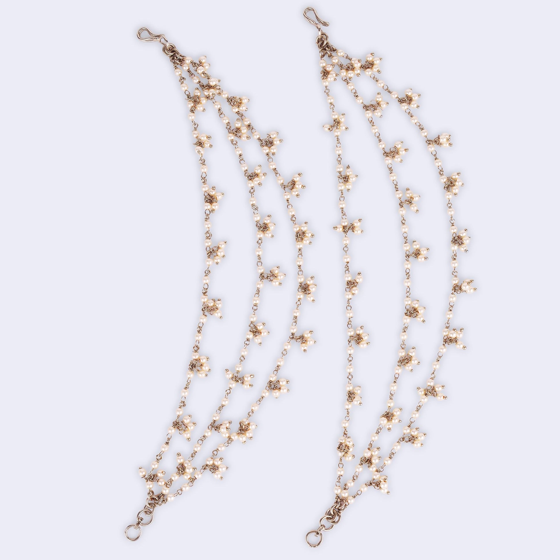 Saloni Fashion Jewellery Inspired Pearl 3 String Gold Plated Ear-Chain(Kaan Chain) For Women