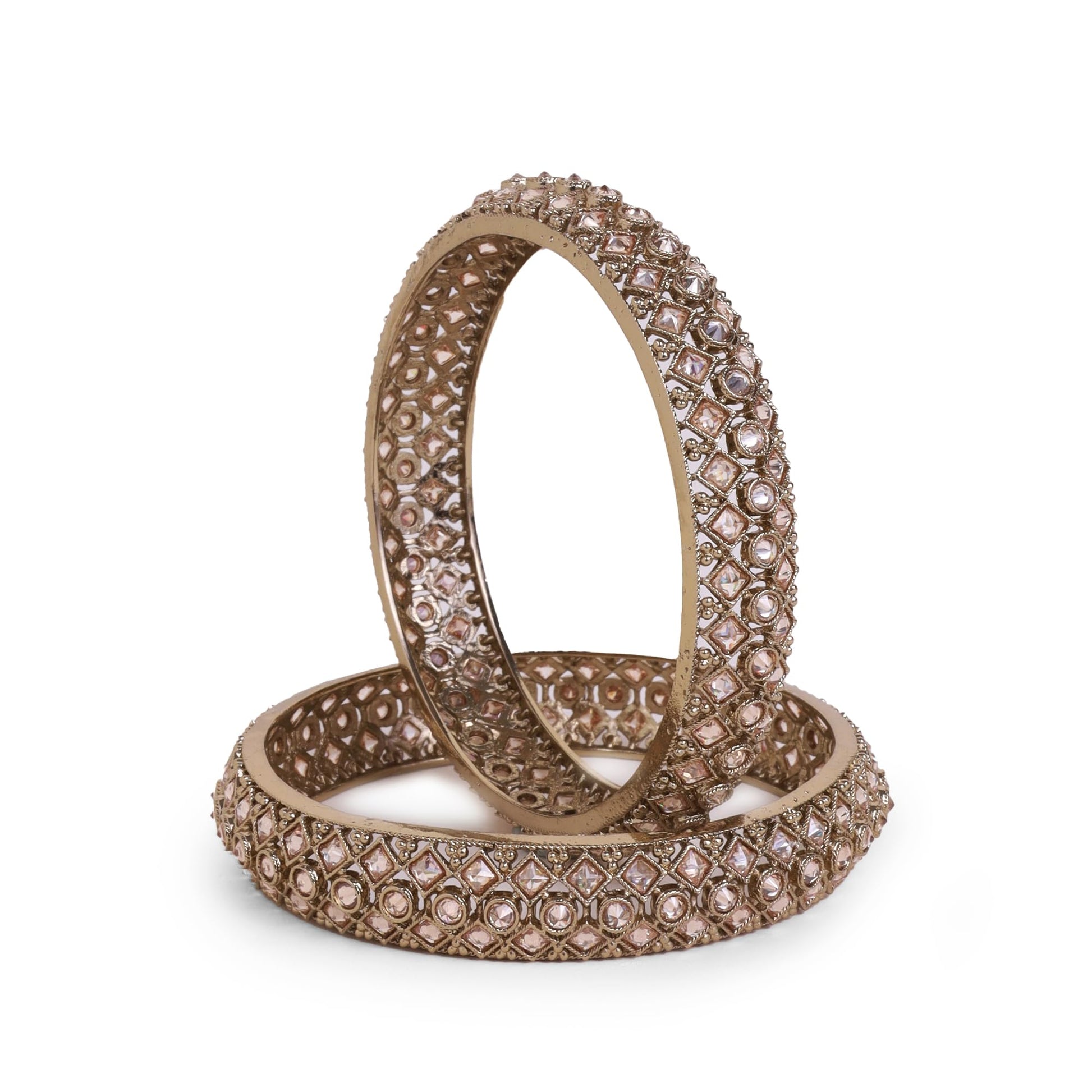 Saloni Fashion Jewellery Modern Rectangle Crystal Antique Gold Plated Set Of 2 Bangles For Women
