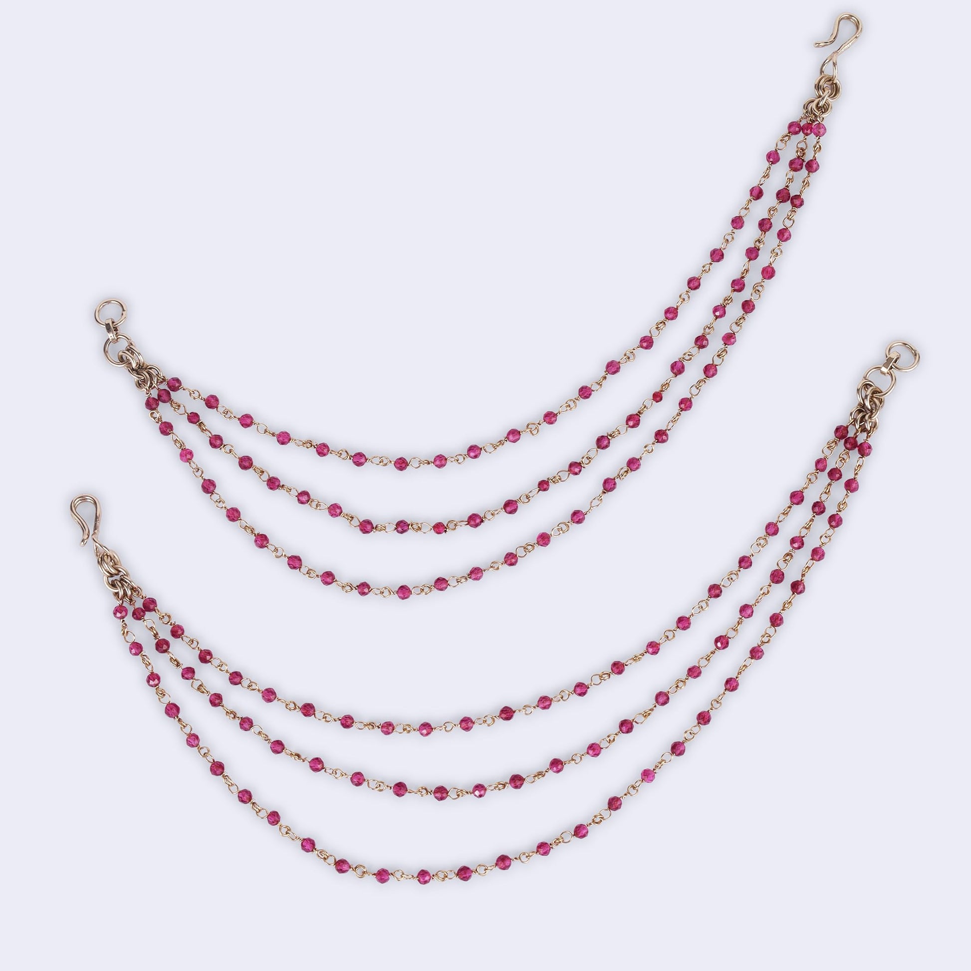 Saloni Fashion Jewellery Lovely 3 String Long Chain Red Bead Gold Plated Set of 2 Ear-Chain(Kaanchain) For Women