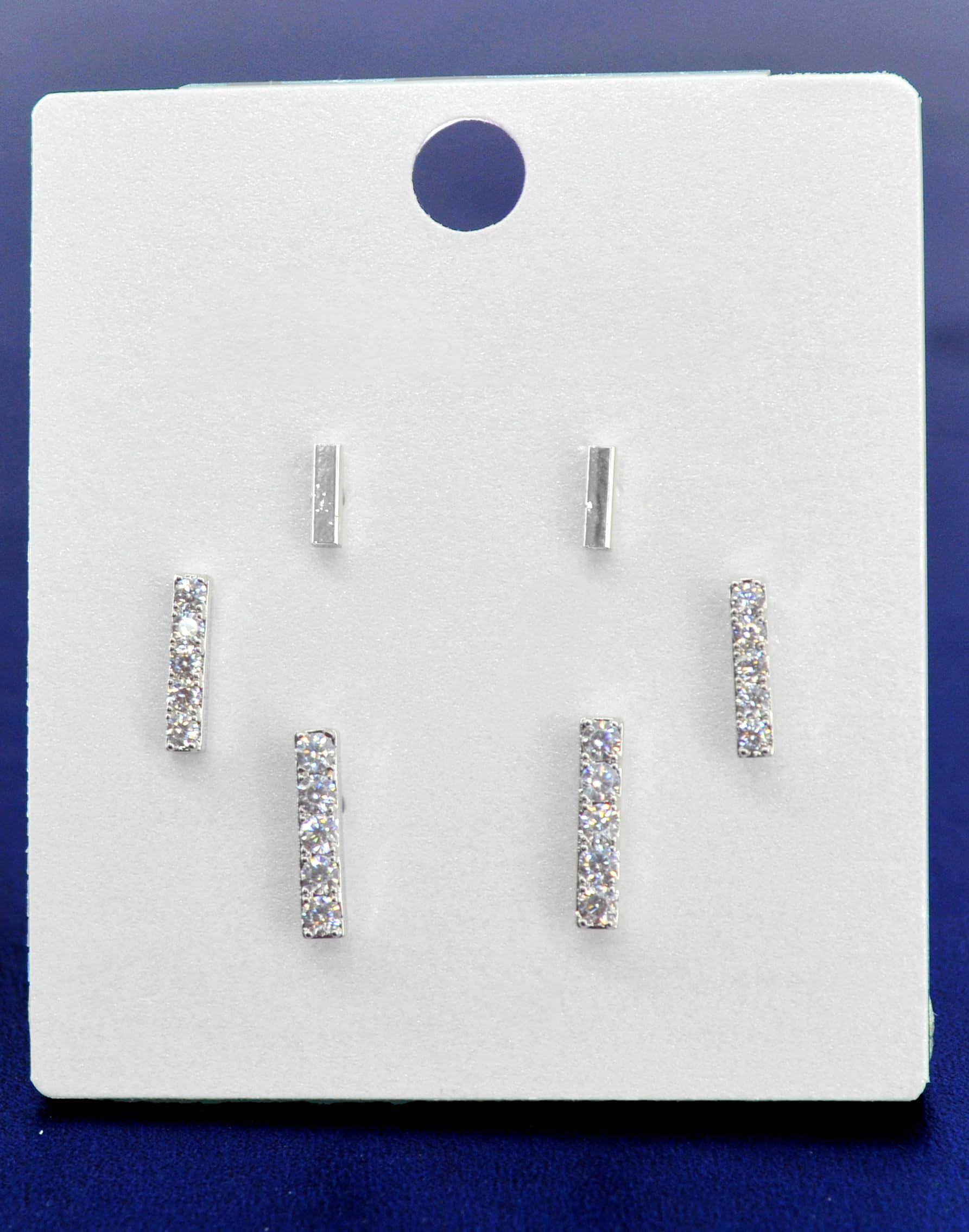 Saloni Fashion Jewellery Modern Straight Bar CZ Brass Silver Plated Set of 3 Combo Stud Earring For Women and Girls