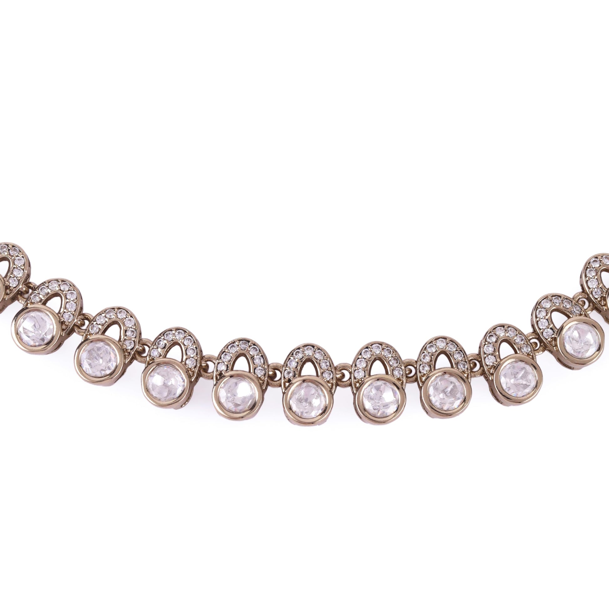 Saloni Fashion Jewellery Glimmery Round Shape CZ Studded Gold Plated Choker Necklace Set With Maangikka For Women and Girls