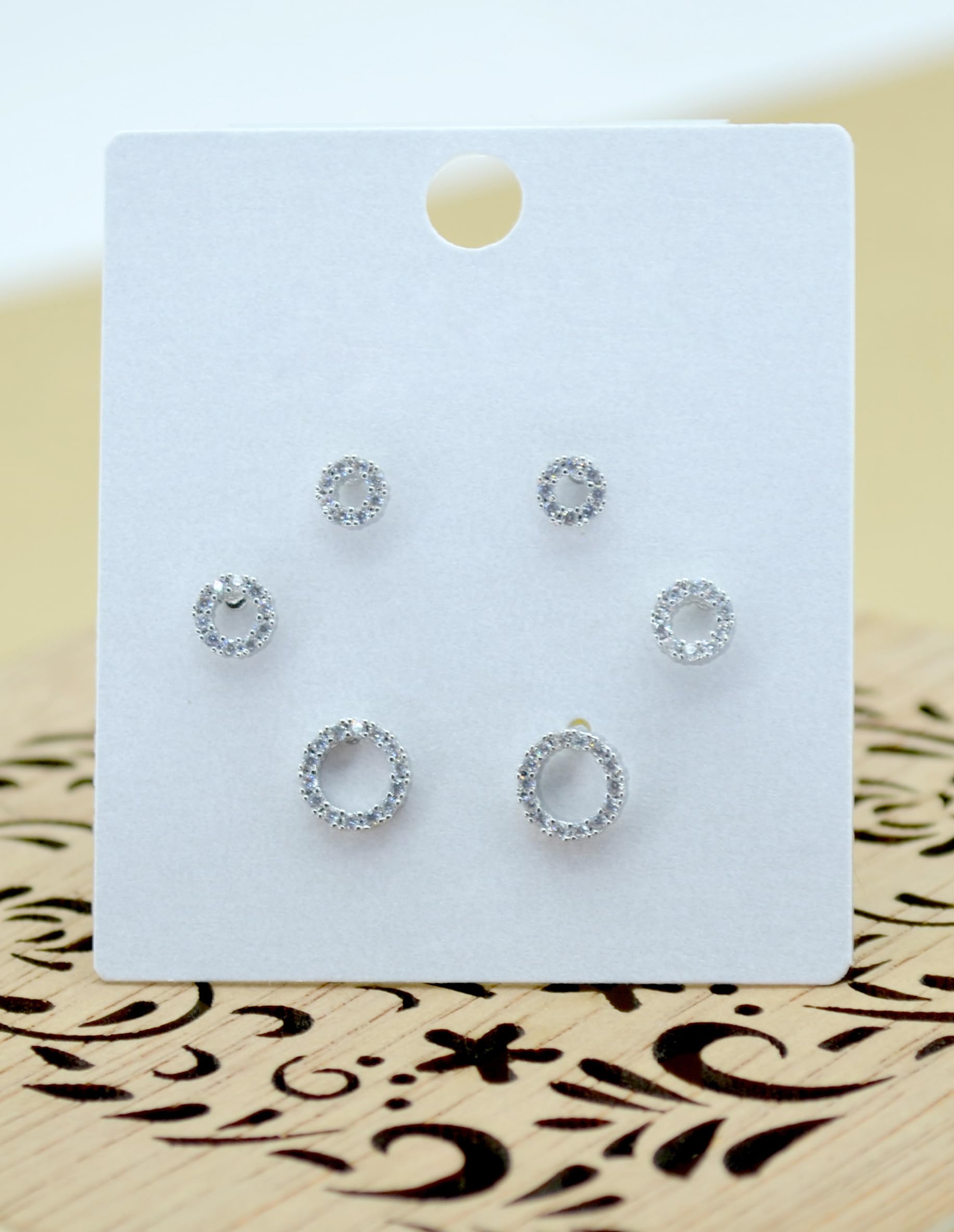 Saloni Fashion Jewellery Classy Round Shape CZ Studded Combo of 3 Silver Plated Stud Earring For Women and Girls