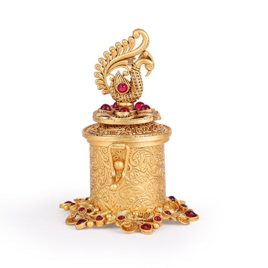 Saloni Fashion Jewellery Traditional Peacock and Paisley Gold Plated Brass Sindoor Dani/Dibbi For Women