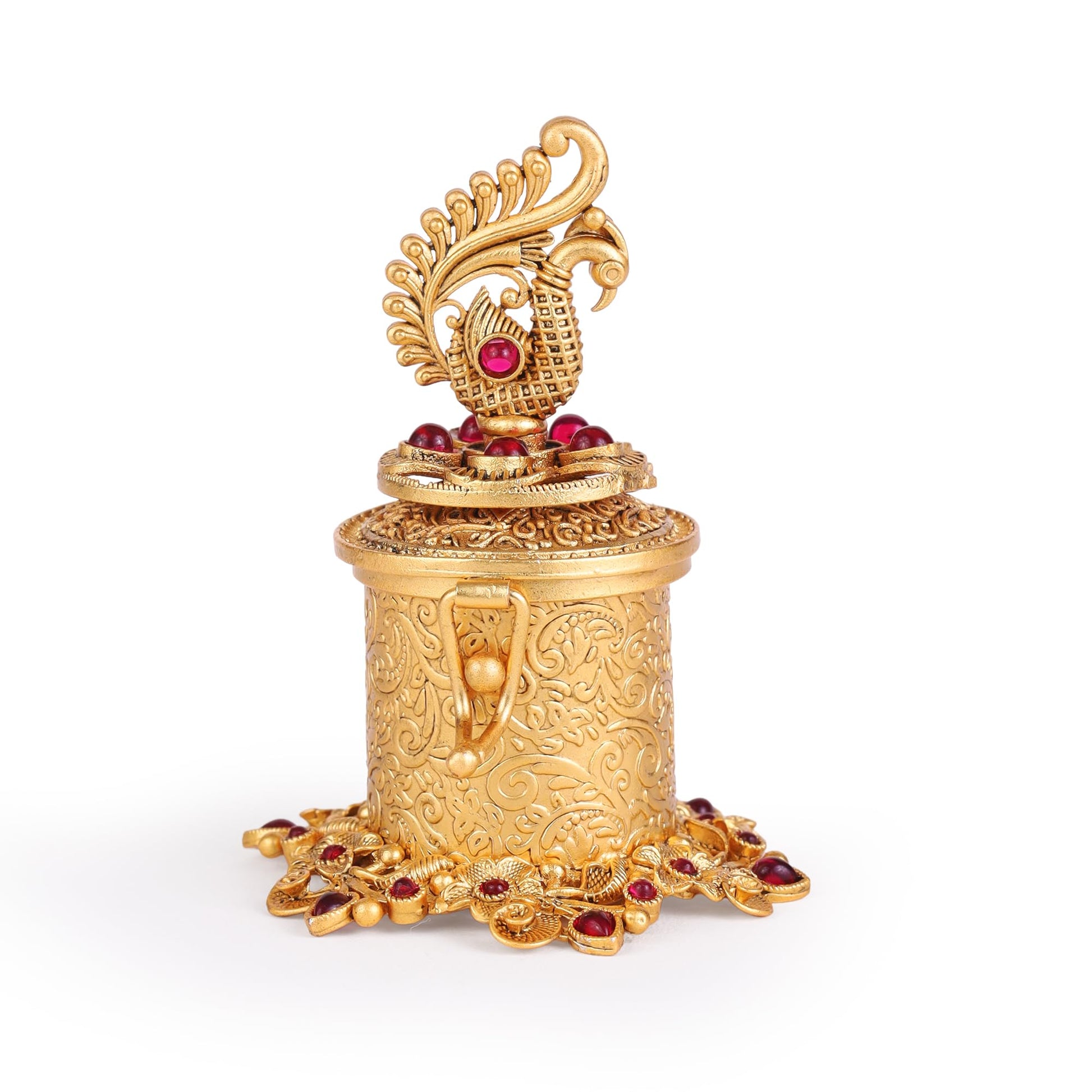 Saloni Fashion Jewellery Traditional Leaf and Peacock and Paisley Gold Plated Brass Set of 2 Combo Sindoor Dani/Dibbi For Women