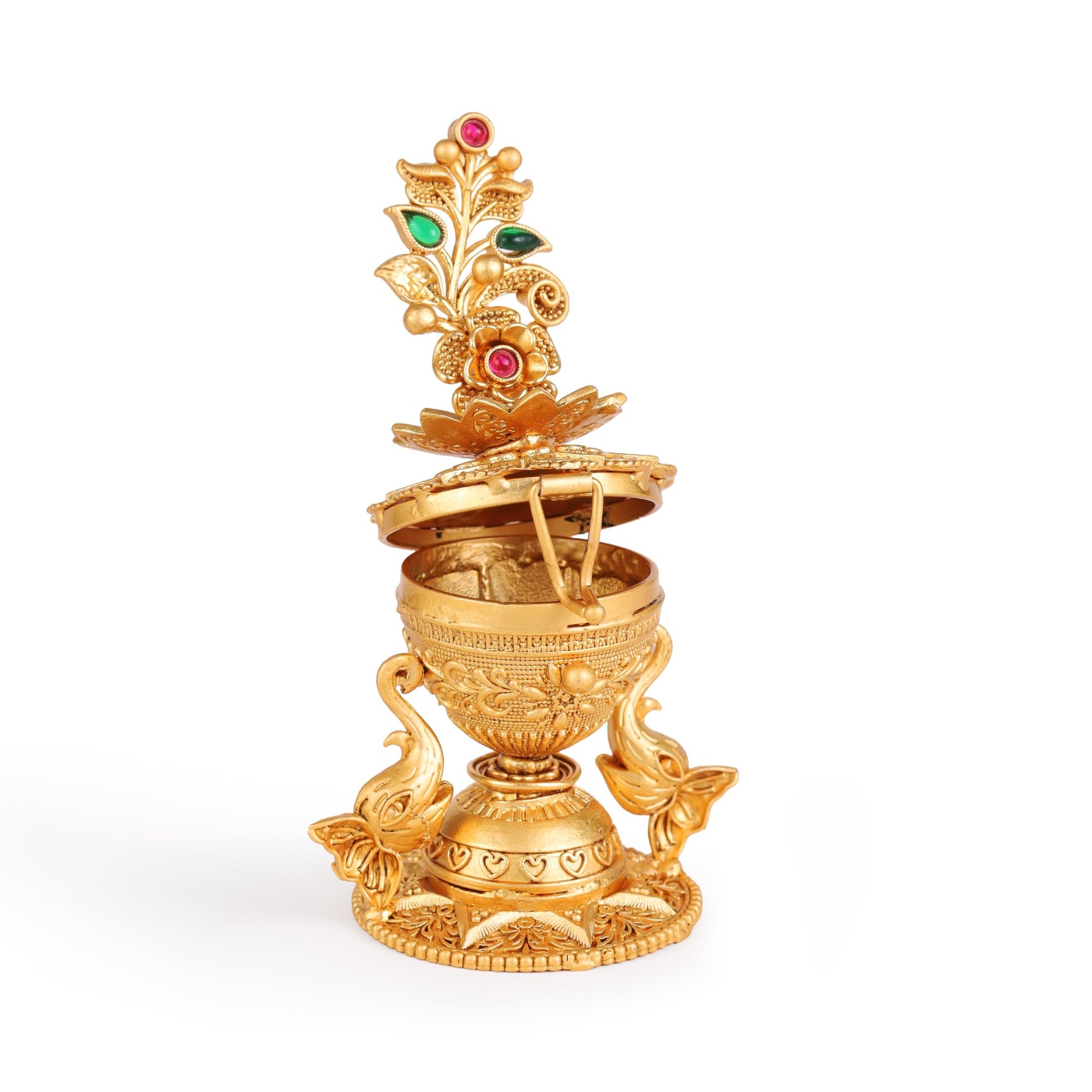 Saloni Fashion Jewellery Traditional Flower and Elephant Gold Plated Brass Sindoor Dani/Dibbi For Women
