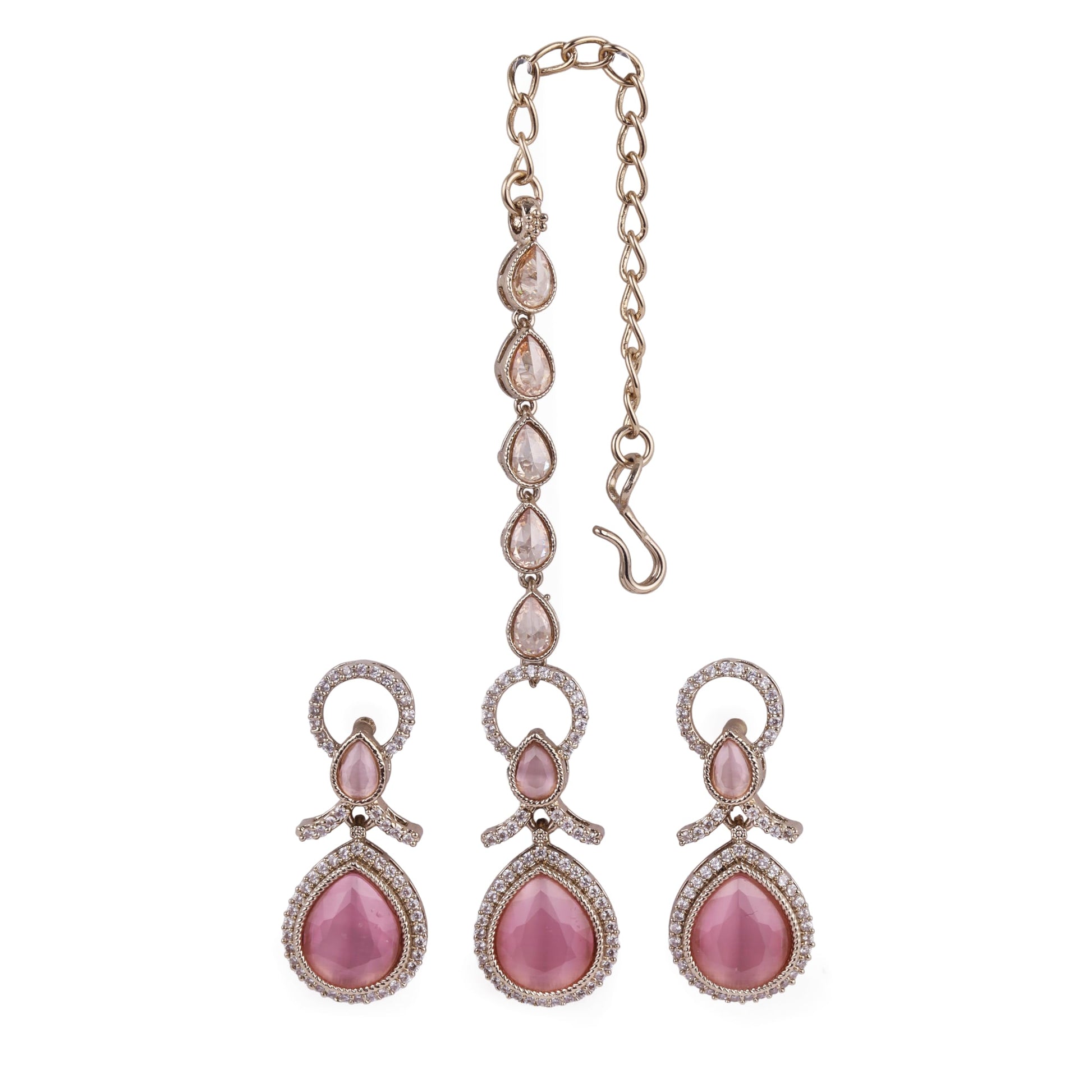 Saloni Fashion Jewellery Astonish Round and Oval Shape Gold Plated Dangle Earring With Maangtikka For Women and Girls