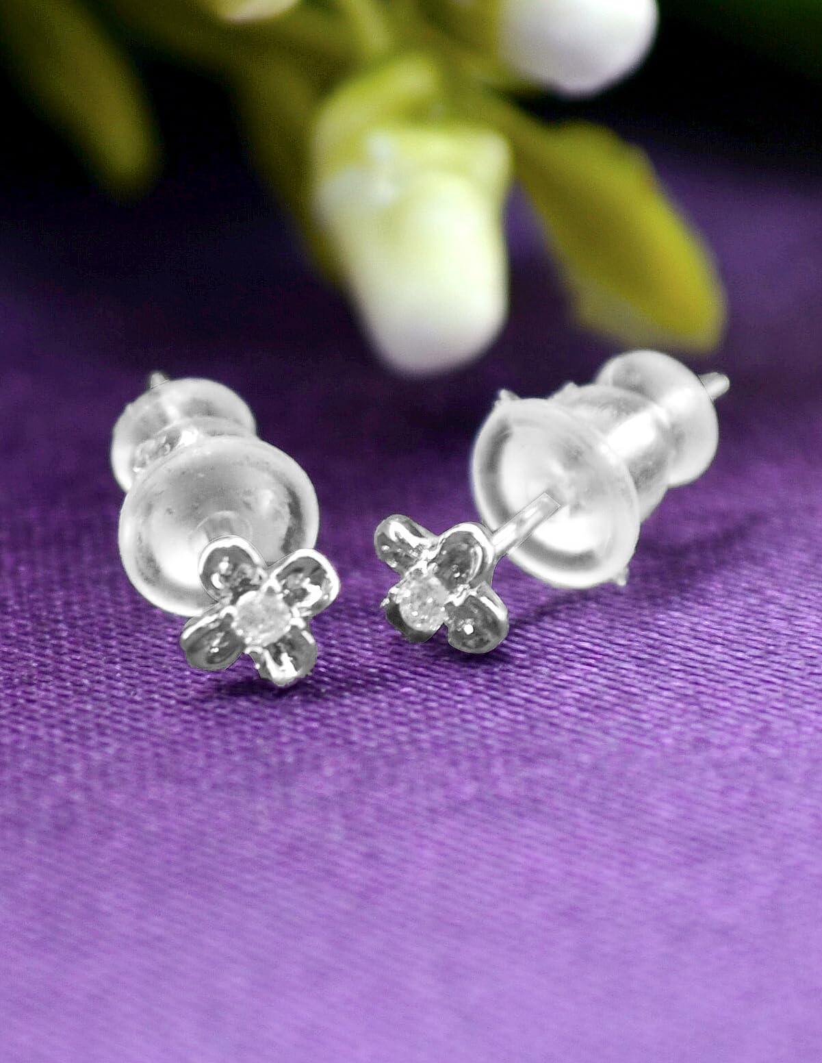 Saloni Fashion Jewellery Lovely Flower Design Pearl CZ Brass Silver Plated Set of 3 Combo Stud Earring For Women and Girls