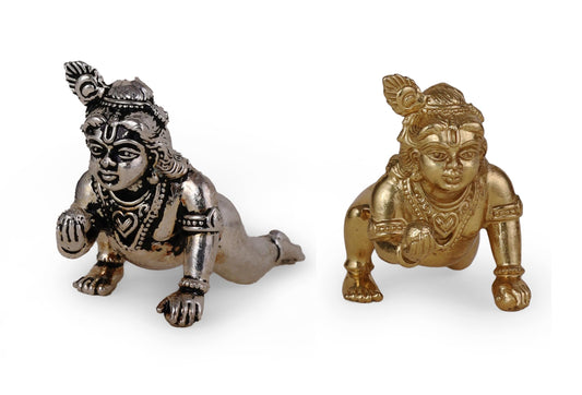 Saloni Fashion Jewellery Lord Krishna Silver and Gold Plated Combo Set of 2 Idol/Murti Home And Office Decorative Gifting