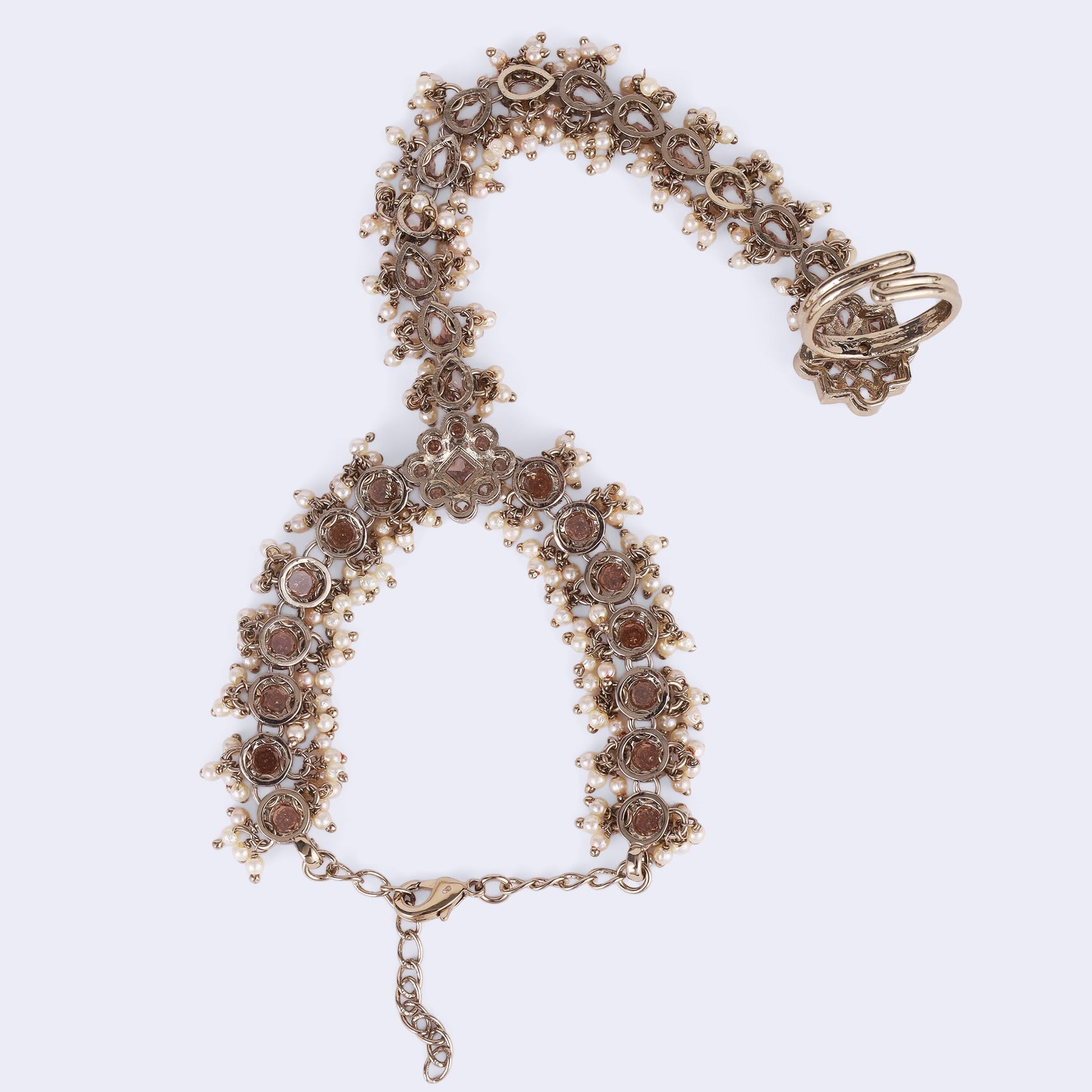 Saloni Fashion Jewellery Traditional Flower and Oval Design Gold Plated Pearl Set of 2 Adjustable Hathphool(Panja) For Women