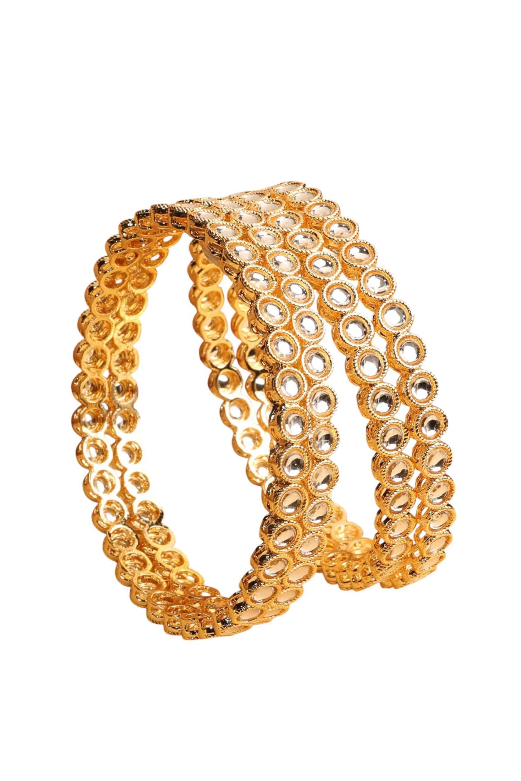 Saloni Fashion Jewellery Traditional Round Shape White Kundan Stone Gold Plated Set of 4 Bangle Set For Women and Girls