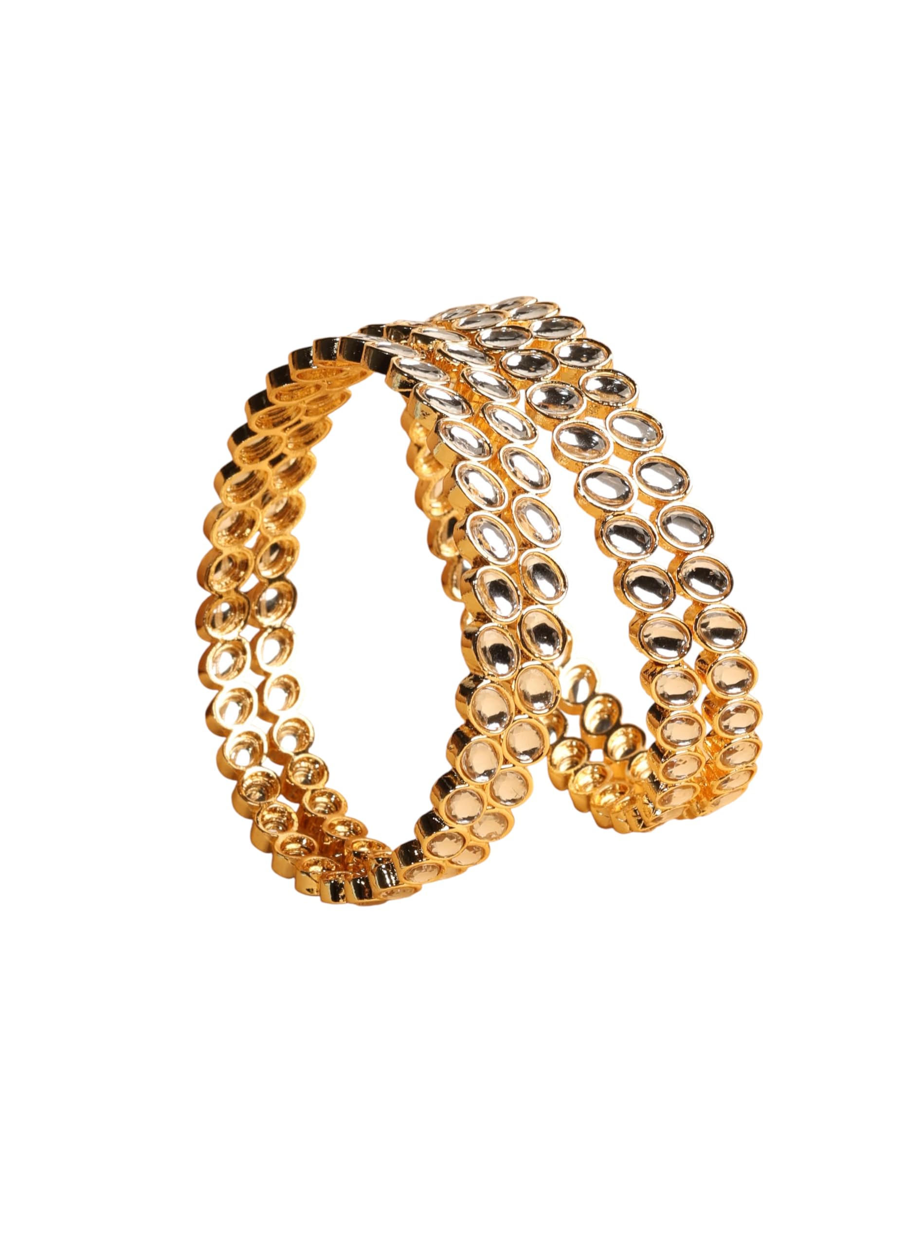 Saloni Fashion Jewellery Traditional Circle Shape White Kundan Stone Gold Plated Set of 4 Bangle Set For Women and Girls