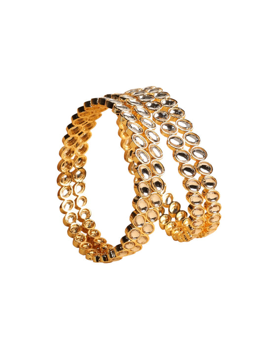 Saloni Fashion Jewellery Traditional Circle Shape White Kundan Stone Gold Plated Set of 4 Bangle Set For Women and Girls