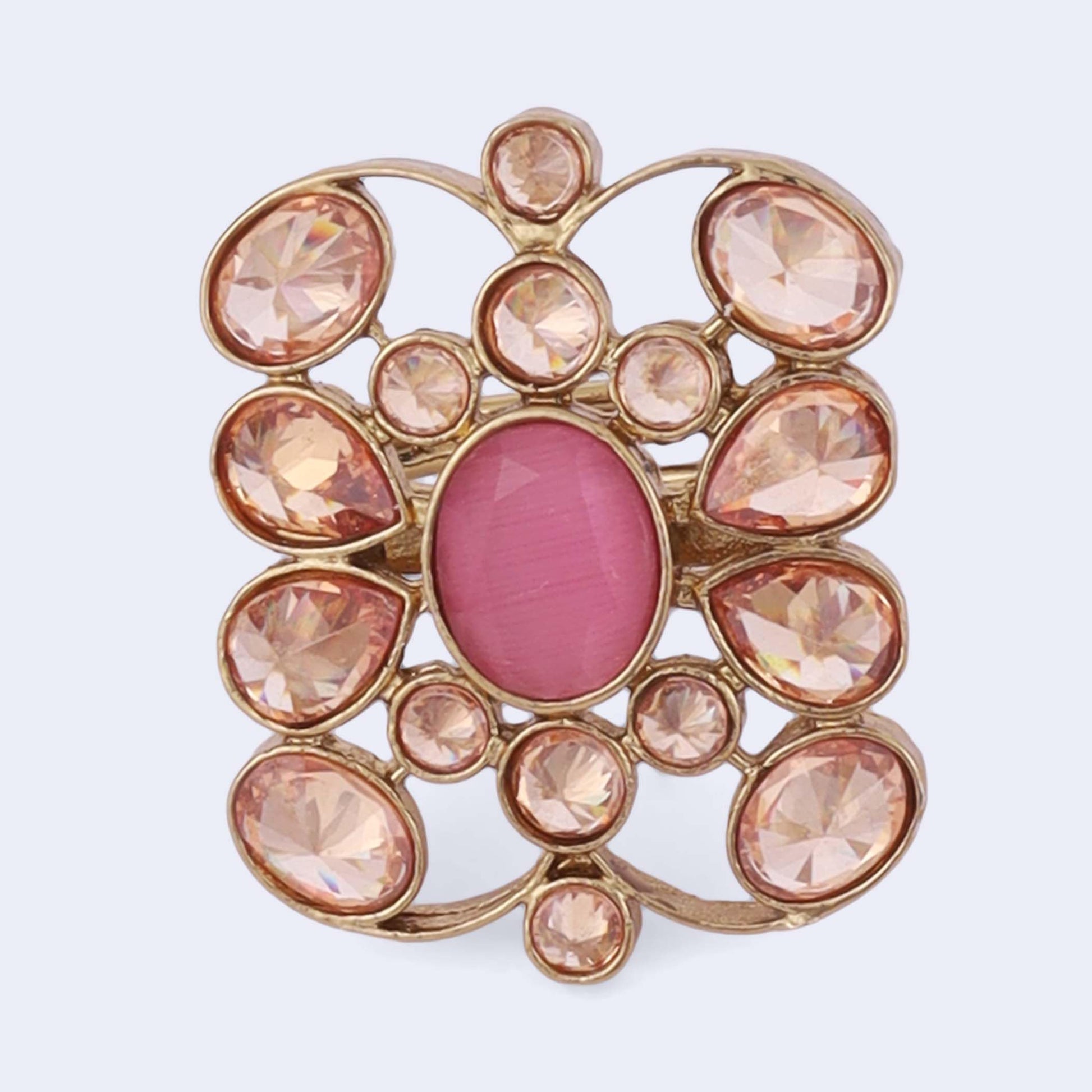 Saloni Fashion Jewellery Pleasant Oval Shape Gold Plated Adjustable Finger Ring For Women