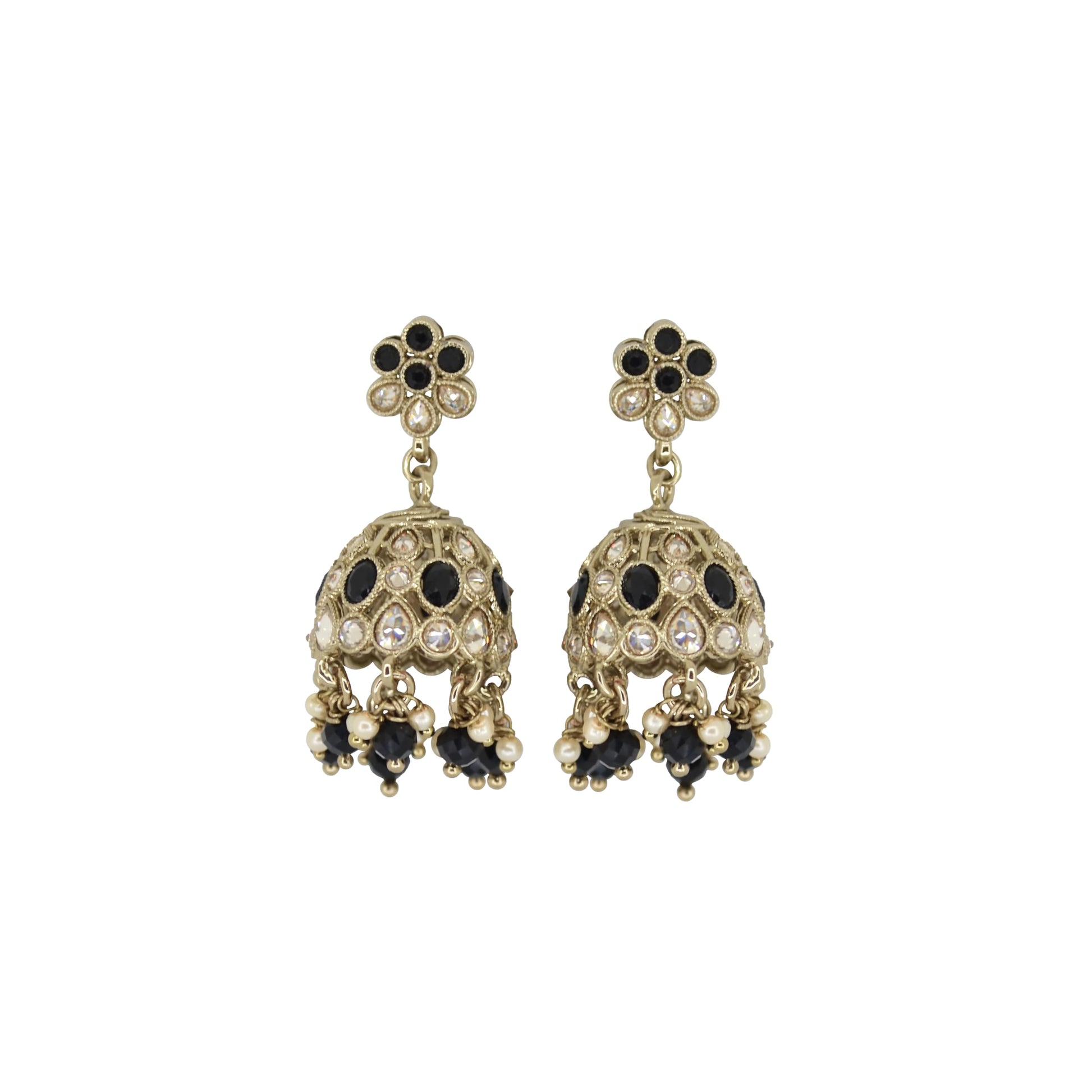 Saloni Fashion Jewellery Modish Flower Shape Black Uncut Kundan Stone Antique Gold Plated Jhumki Earring For Women and Girls