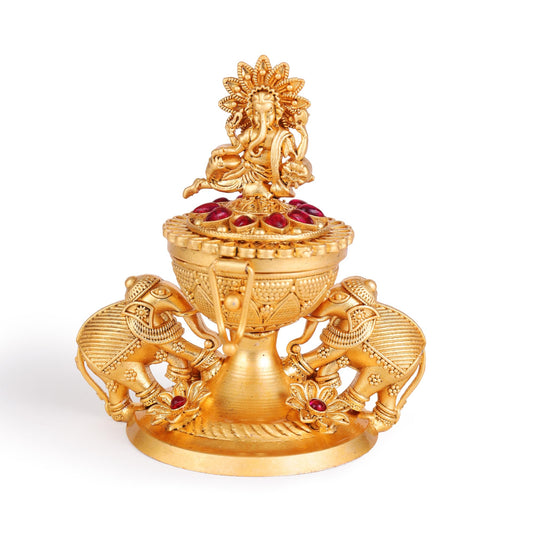 Saloni Fashion Jewellery Traditional Lord Ganesha and Elephant Gold Plated Brass Sindoor Dani/Dibbi For Women