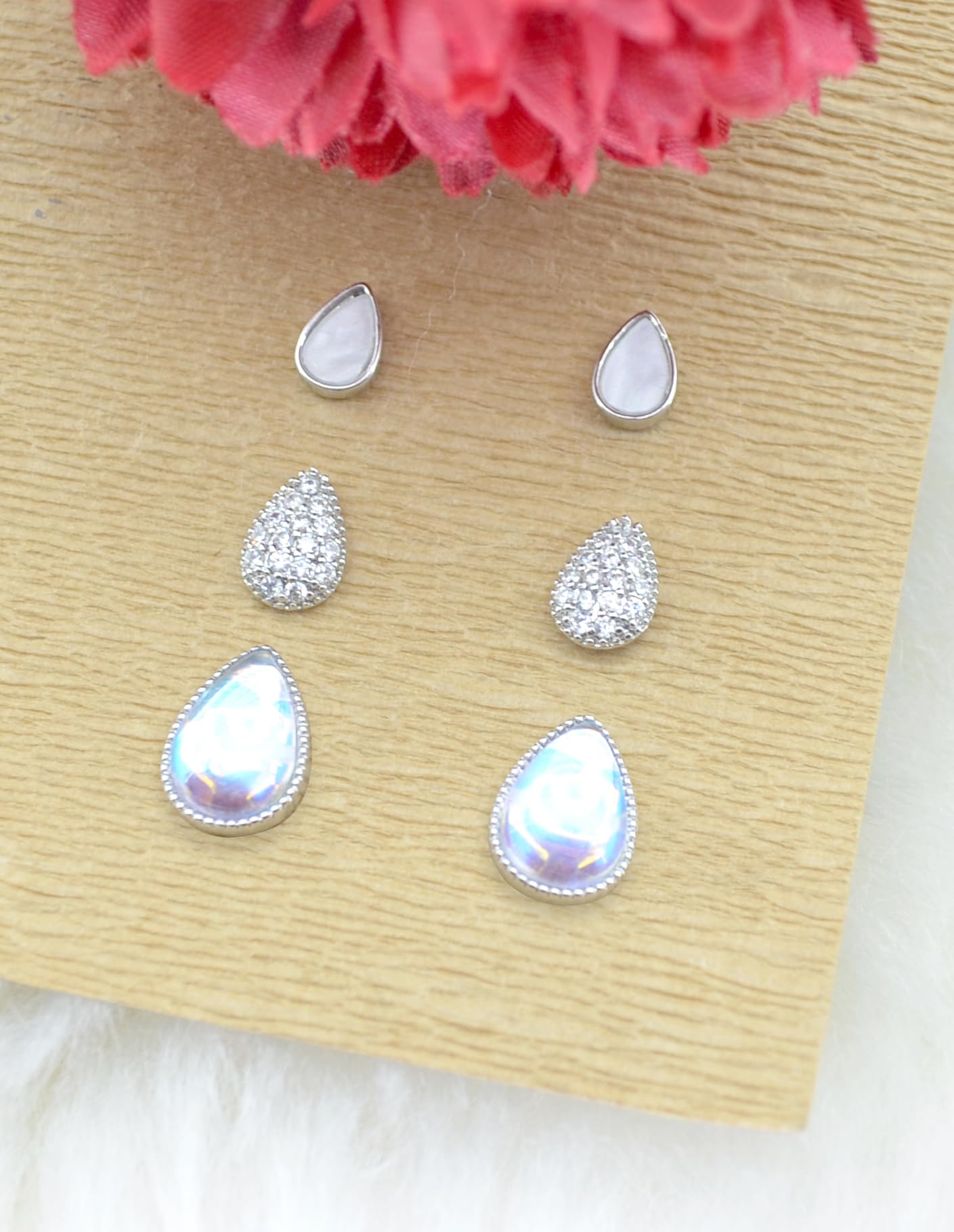 Saloni Fashion Jewellery Graceful Oval Shape Combo of 3 Silver Plated Stud Earring For Women and Girls