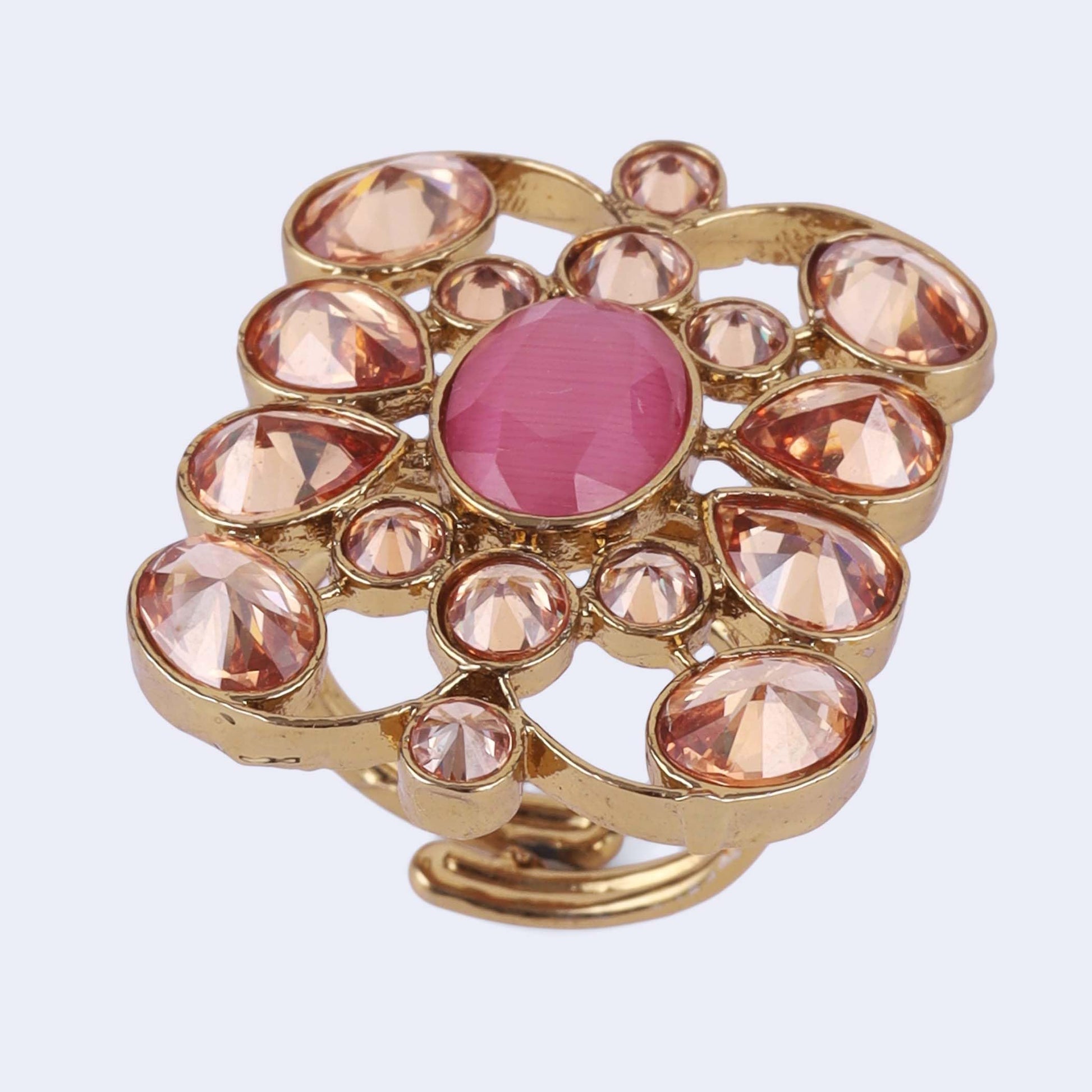 Saloni Fashion Jewellery Pleasant Oval Shape Gold Plated Adjustable Finger Ring For Women