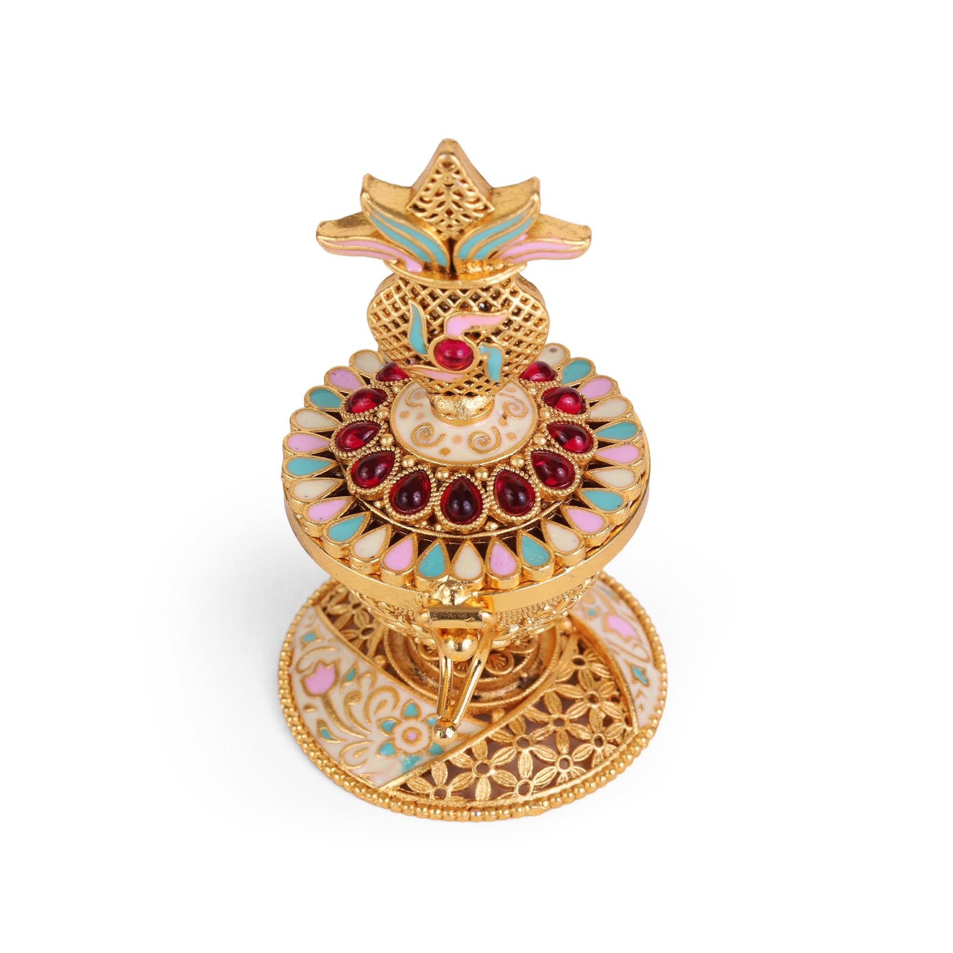 Saloni Fashion Jewellery Traditional Swastik and Kalasha(Waterpot) Gold Plated Brass Sindoor Dani/Dibbi For Women